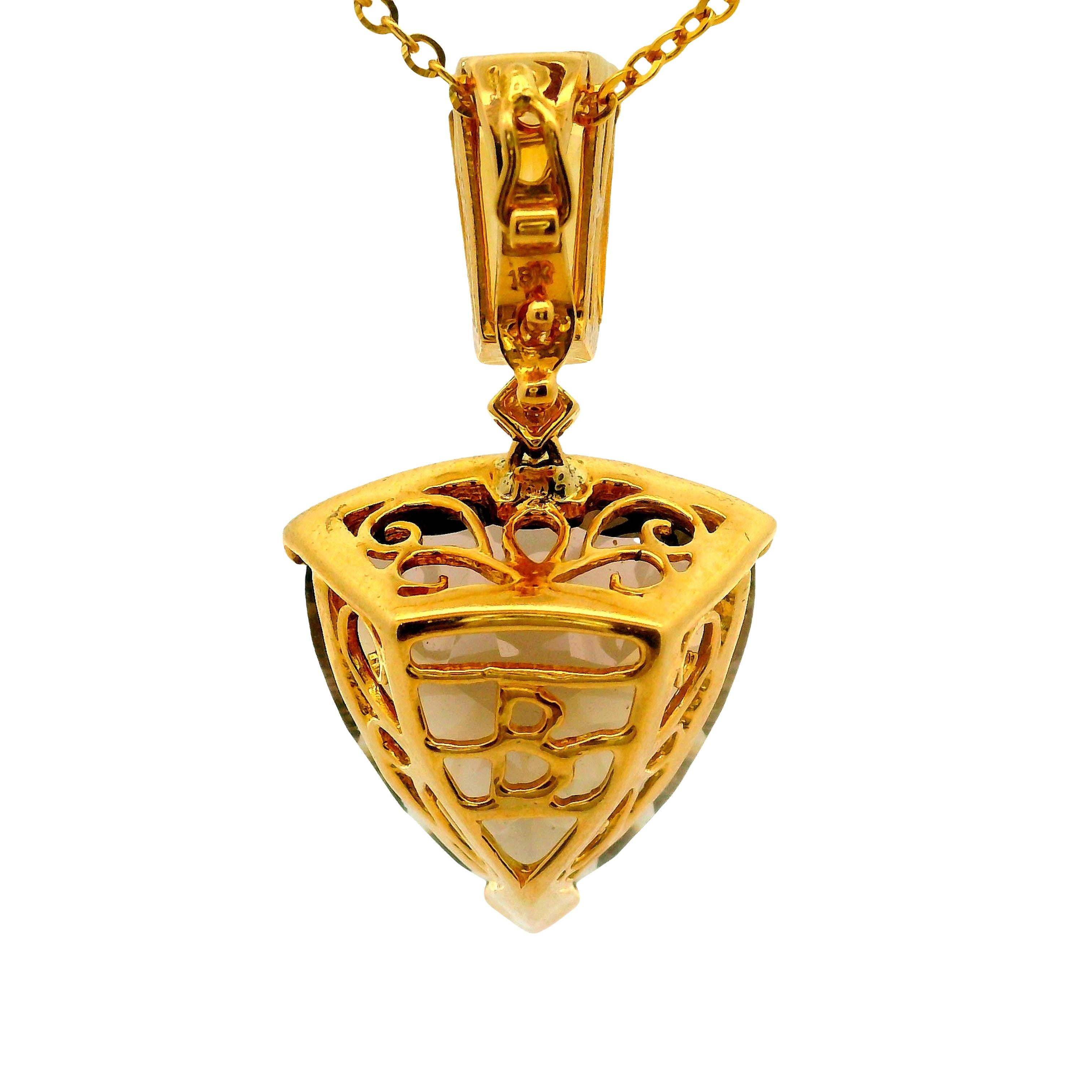 Bellarri Smokey Quartz Citrine Diamond 18K Yellow Gold Pendant Necklace