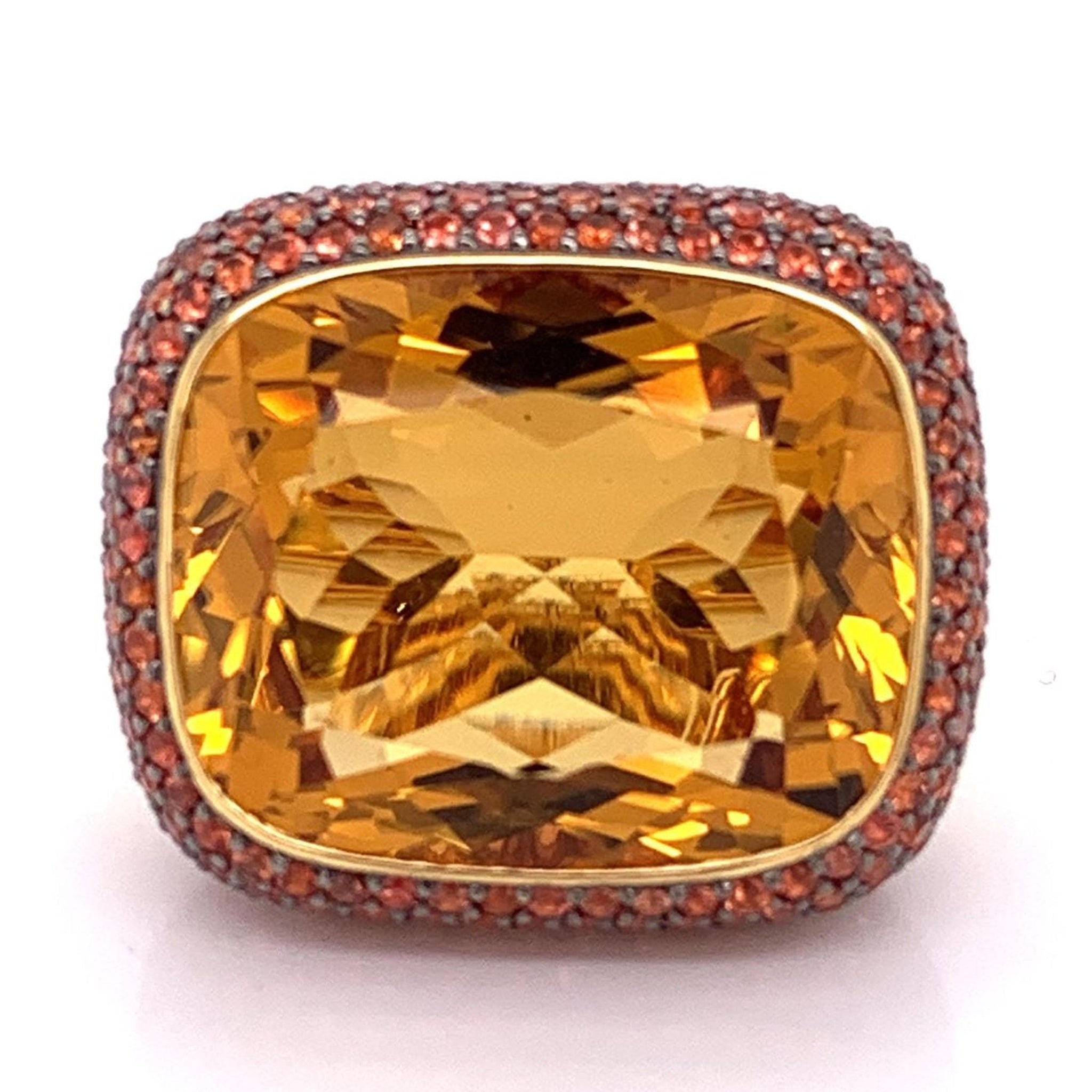 Large Citrine Orange Sapphire 18K Gold Cocktail Ring