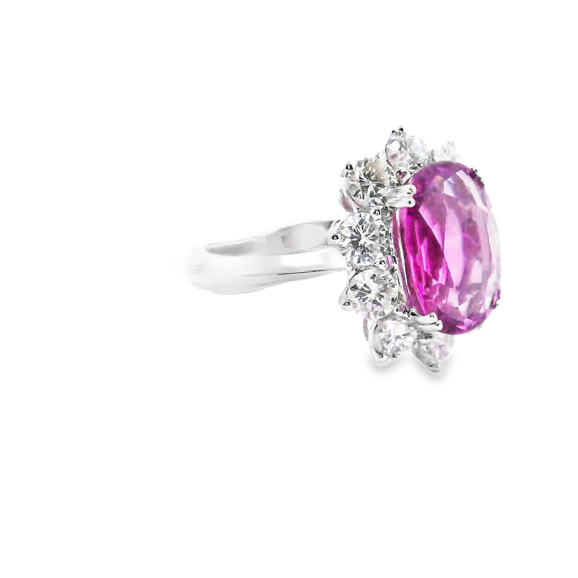 4.98 Carat Pink Sapphire Diamond Princess-Diana 18k White Gold Ring, GIA Certif