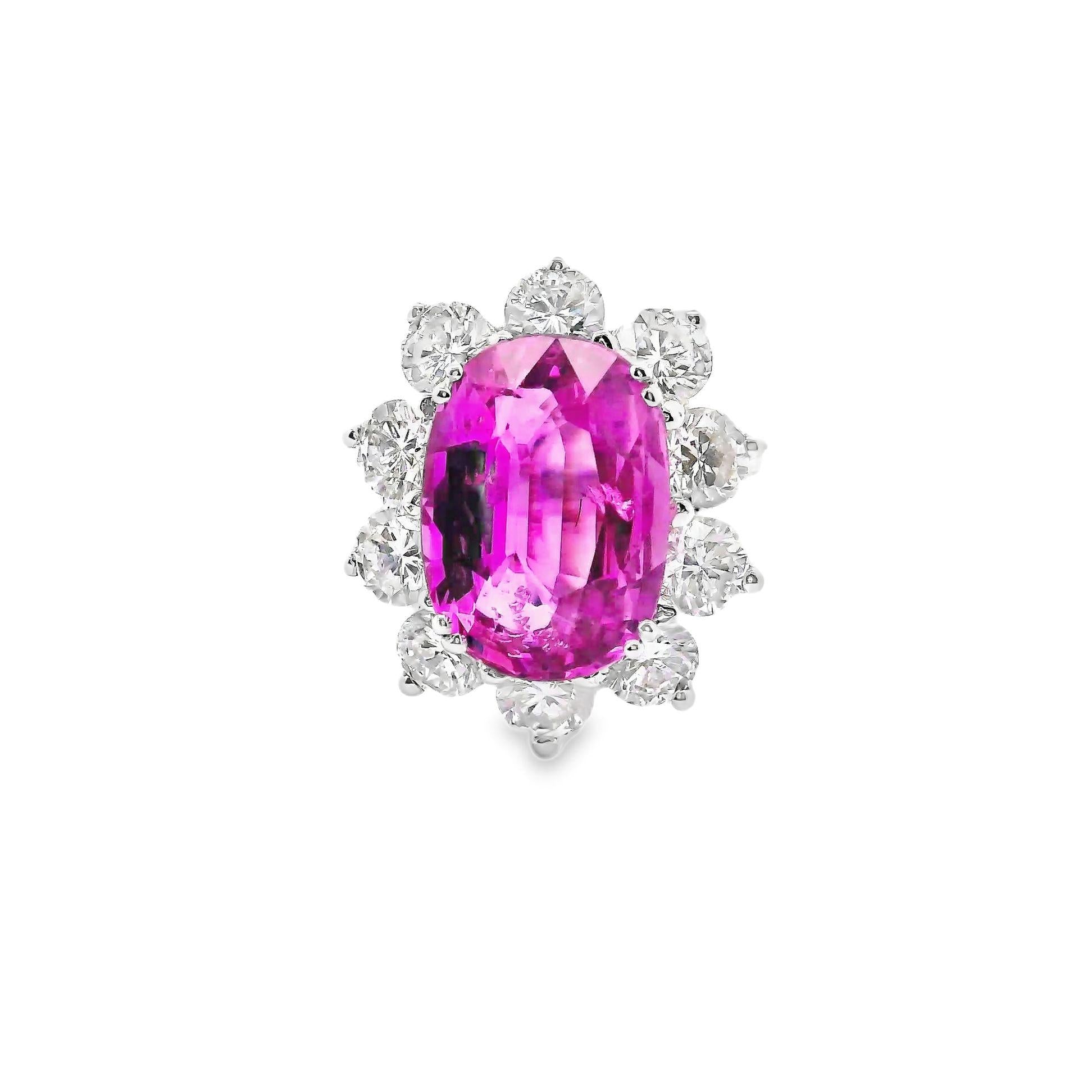 4.98 Carat Pink Sapphire Diamond Princess-Diana 18k White Gold Ring, GIA Certif