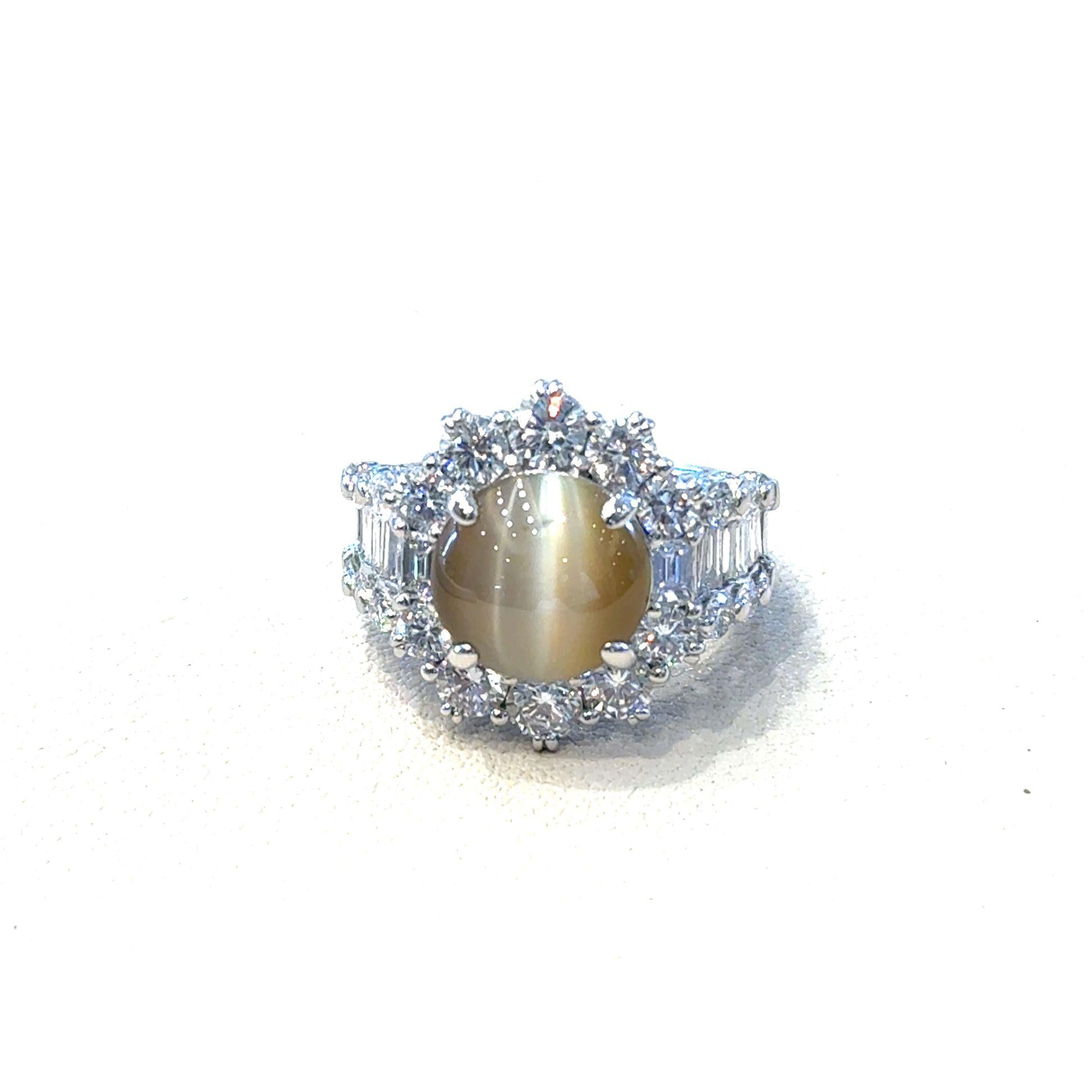 Cats Eye Chrysoberyl Diamond Cocktail Ring