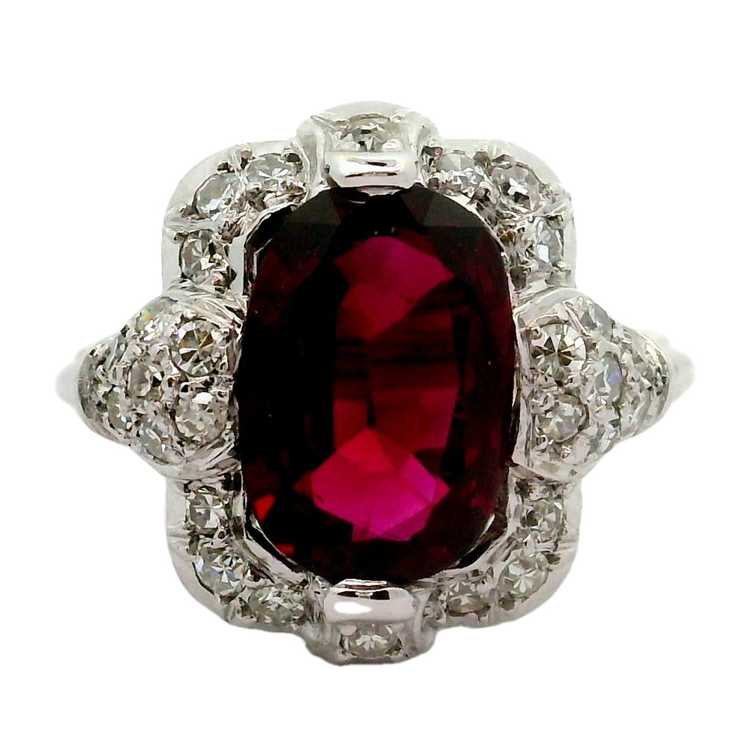 Mid-Century 3.00 Carat No-Heat Ruby Diamond 18k White Gold Ring, GIA Certified