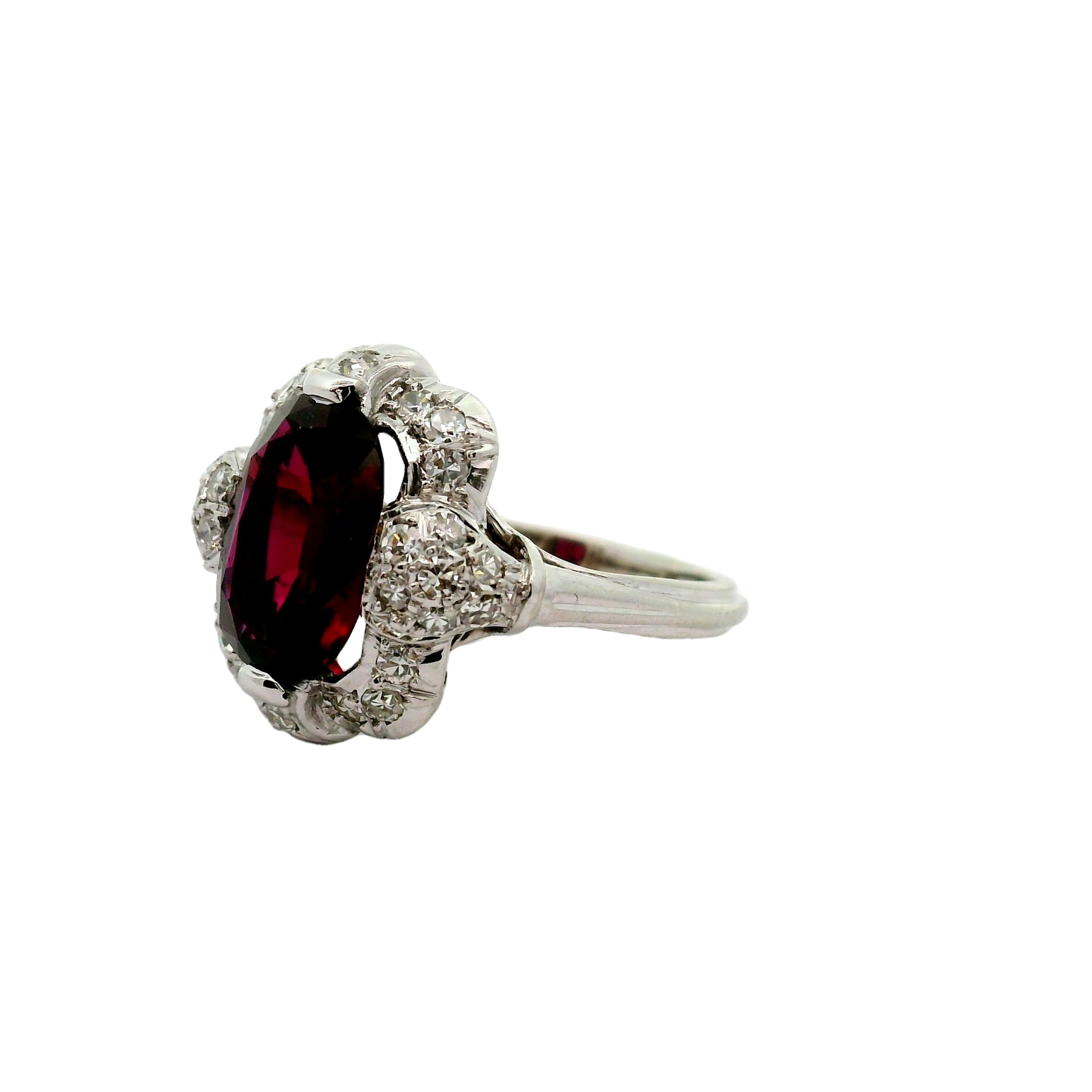 Mid-Century 3.00 Carat No-Heat Ruby Diamond 18k White Gold Ring, GIA Certified