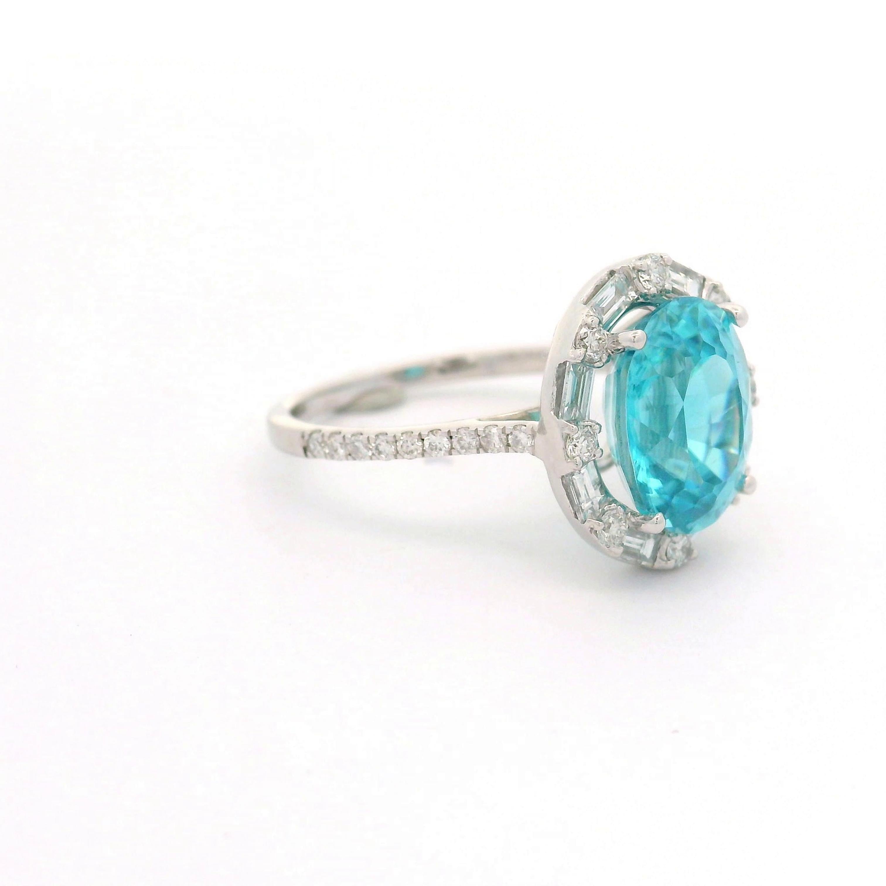 5.39 Carat Blue Zircon Diamond 14k White Gold Ring