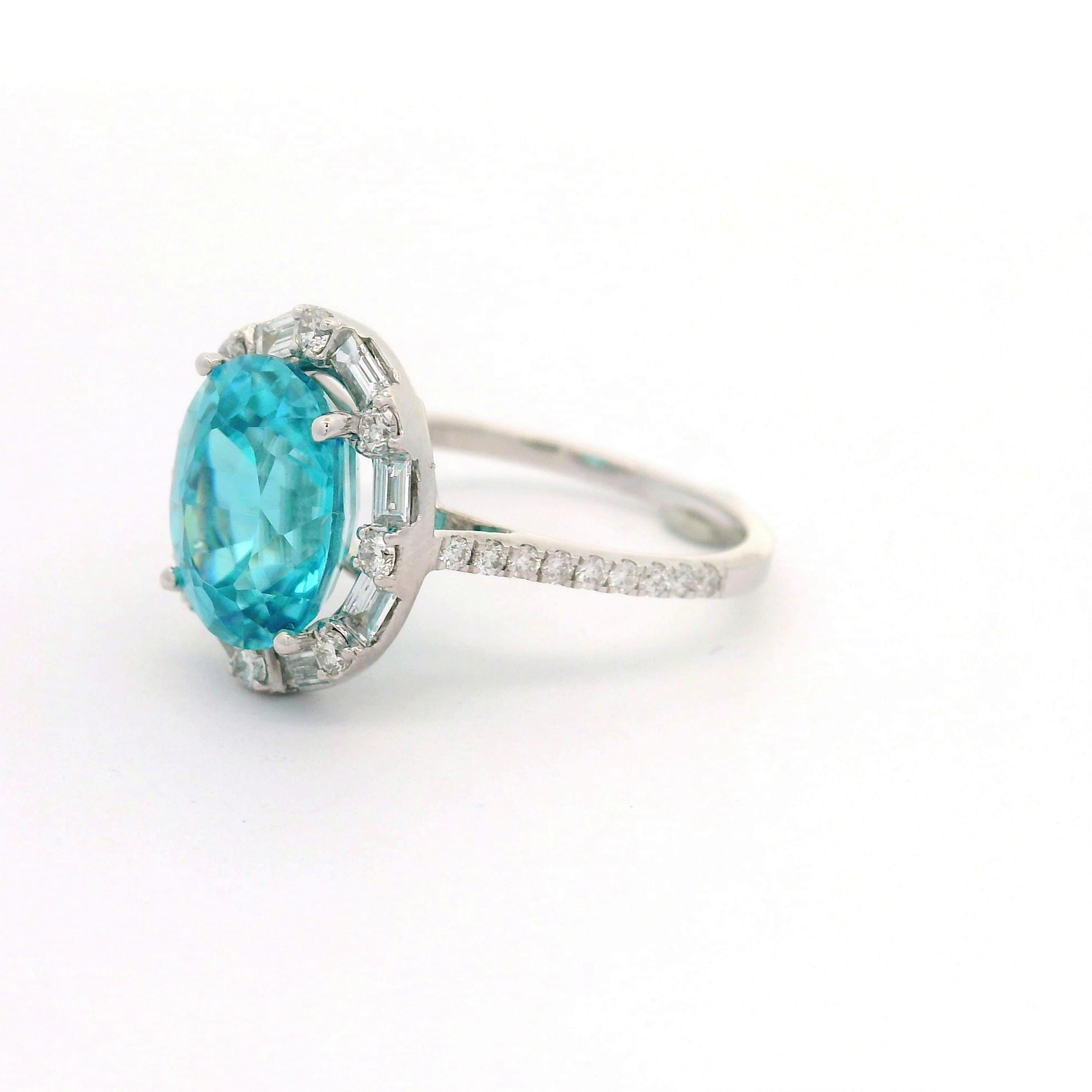 5.39 Carat Blue Zircon Diamond 14k White Gold Ring