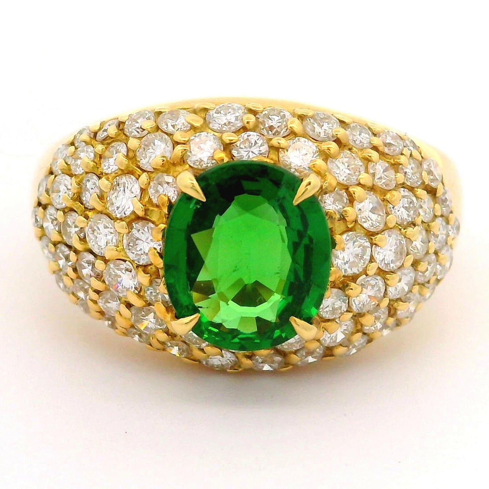 1.68 Carat Tsavorite Pave Diamond 18k Yellow Gold Ring