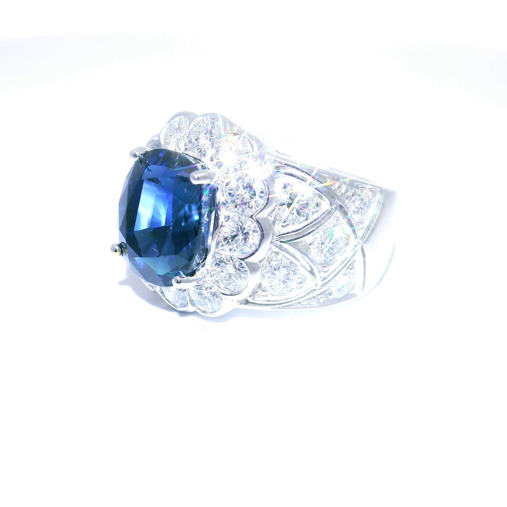 7.37 Carat No-Heat Burmese Sapphire Diamond 18k White Gold Ring, Gübelin Cert