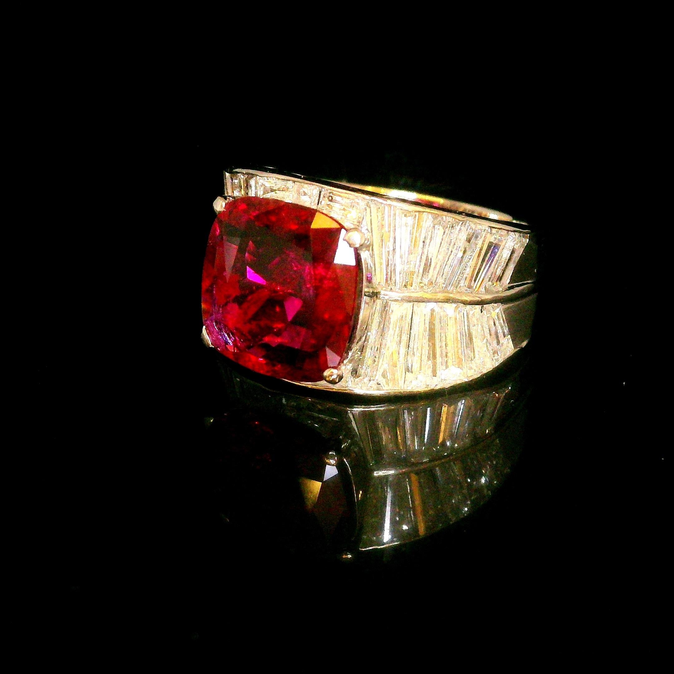 4.21 Carat Thai Ruby Diamond Platinum Ring, GIA Certified