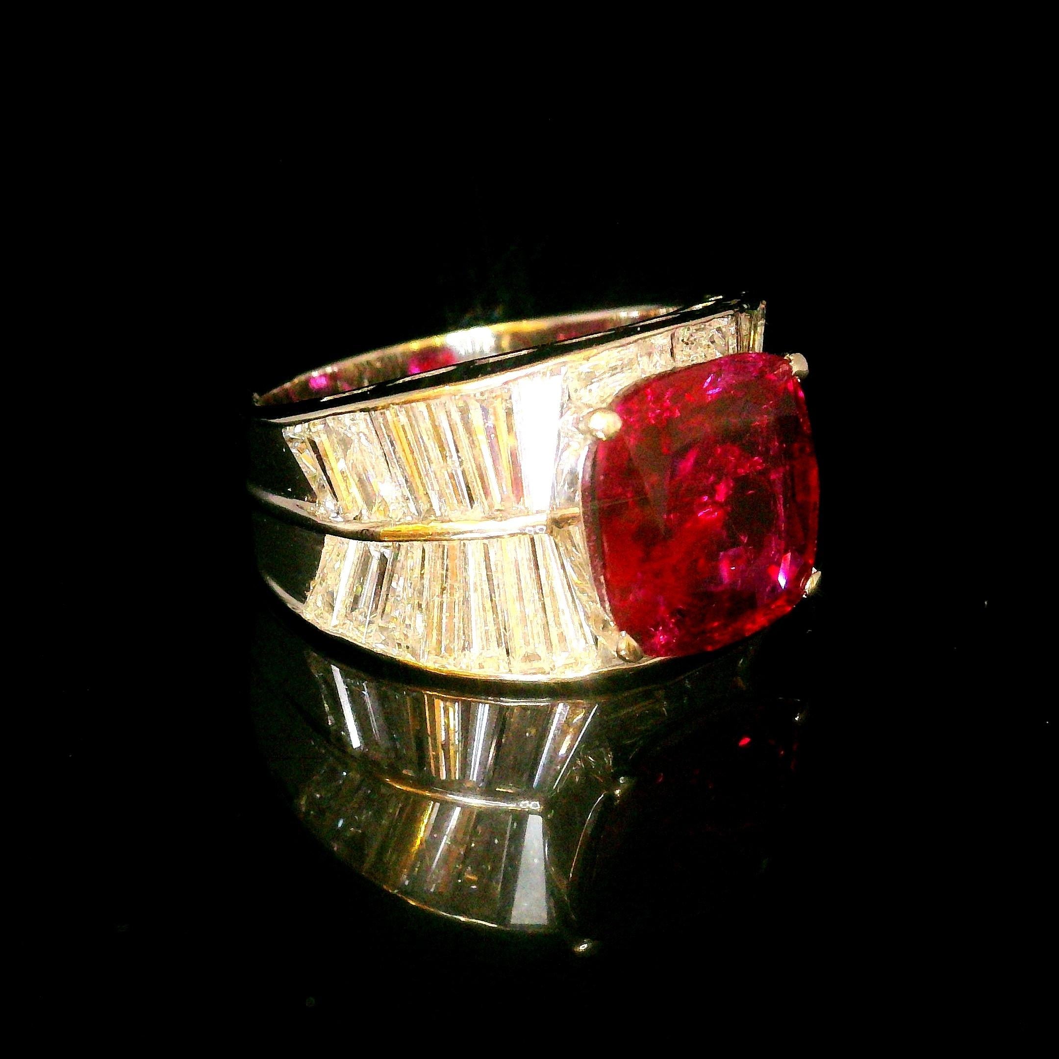 4.21 Carat Thai Ruby Diamond Platinum Ring, GIA Certified