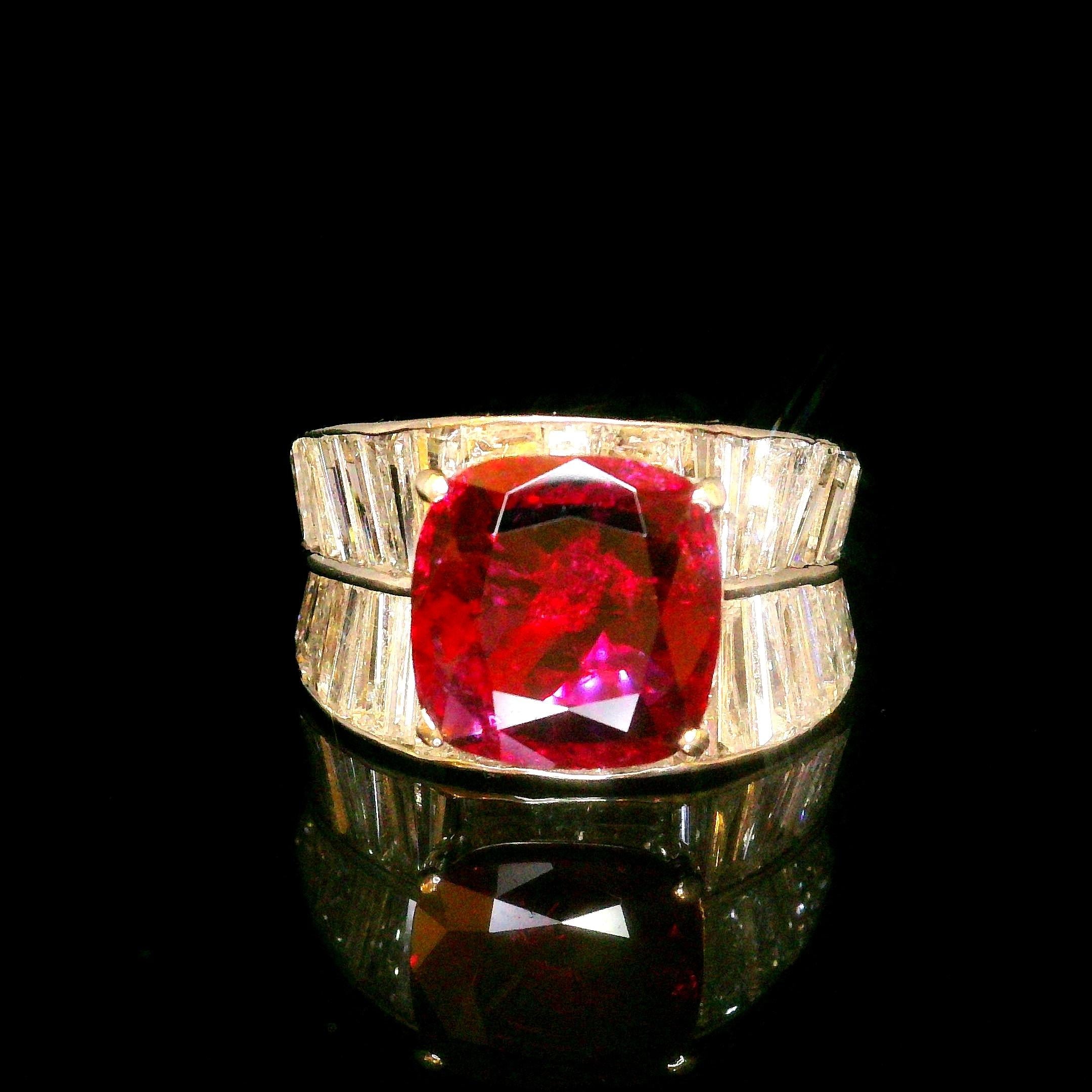 4.21 Carat Thai Ruby Diamond Platinum Ring, GIA Certified