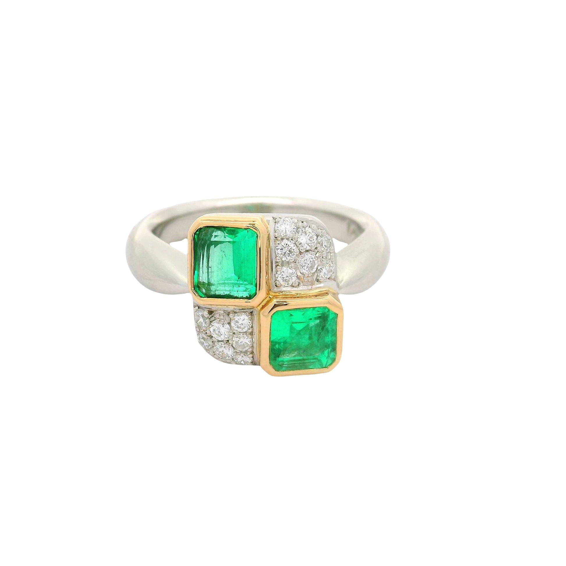 Emerald Diamond Platinum & 18K Yellow Gold Ring