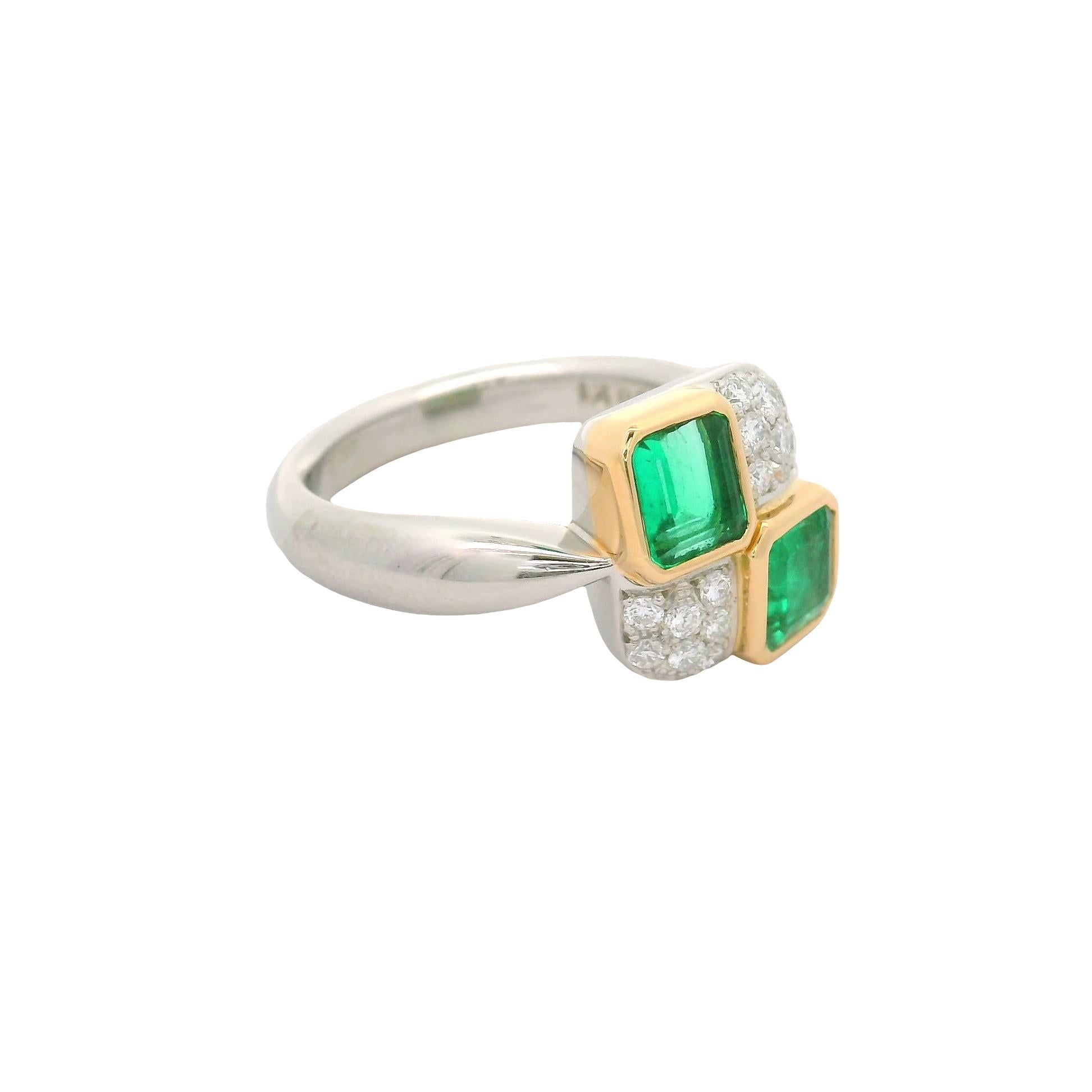 Emerald Diamond Platinum & 18K Yellow Gold Ring