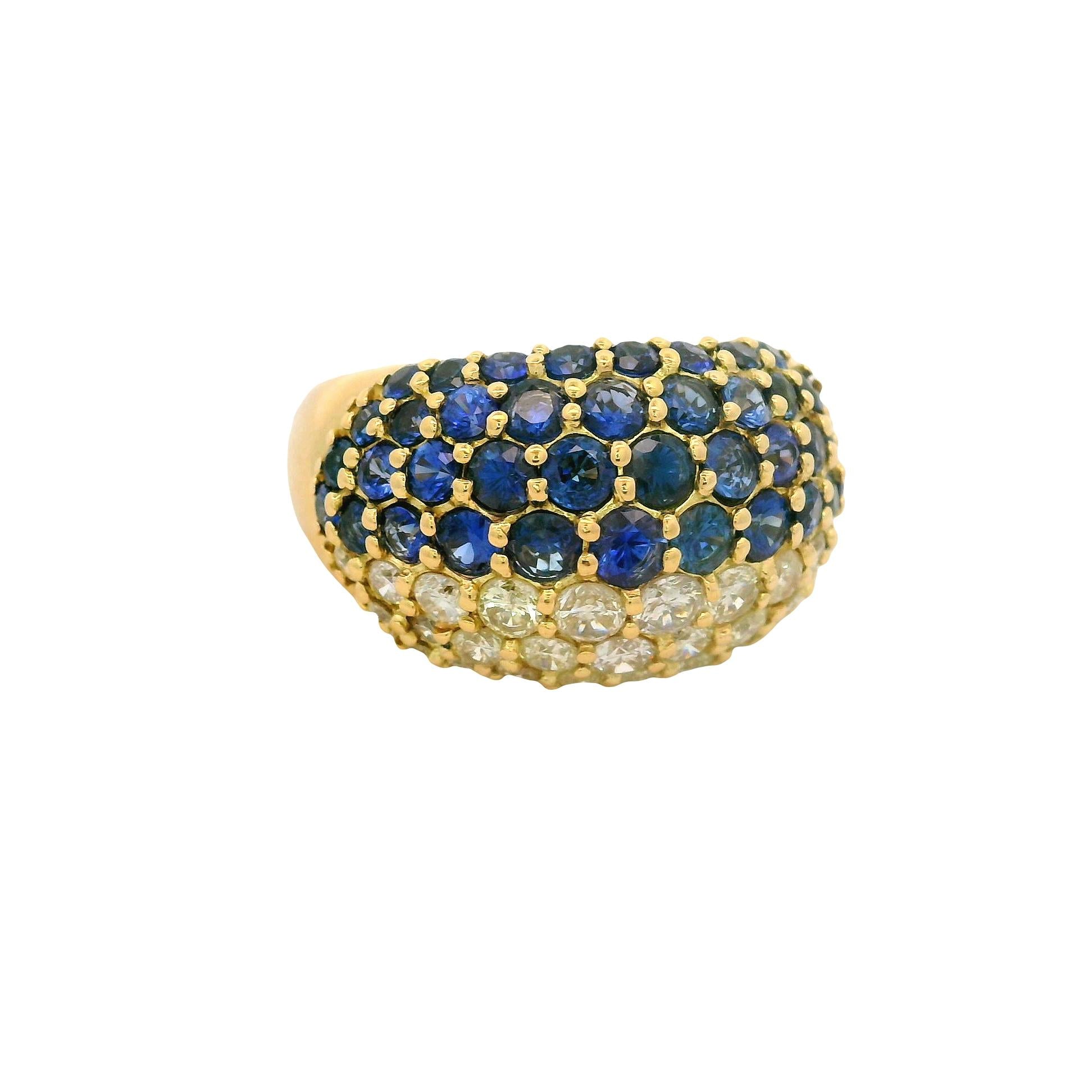Sapphire Diamond 18K Yellow Gold Pave Ring