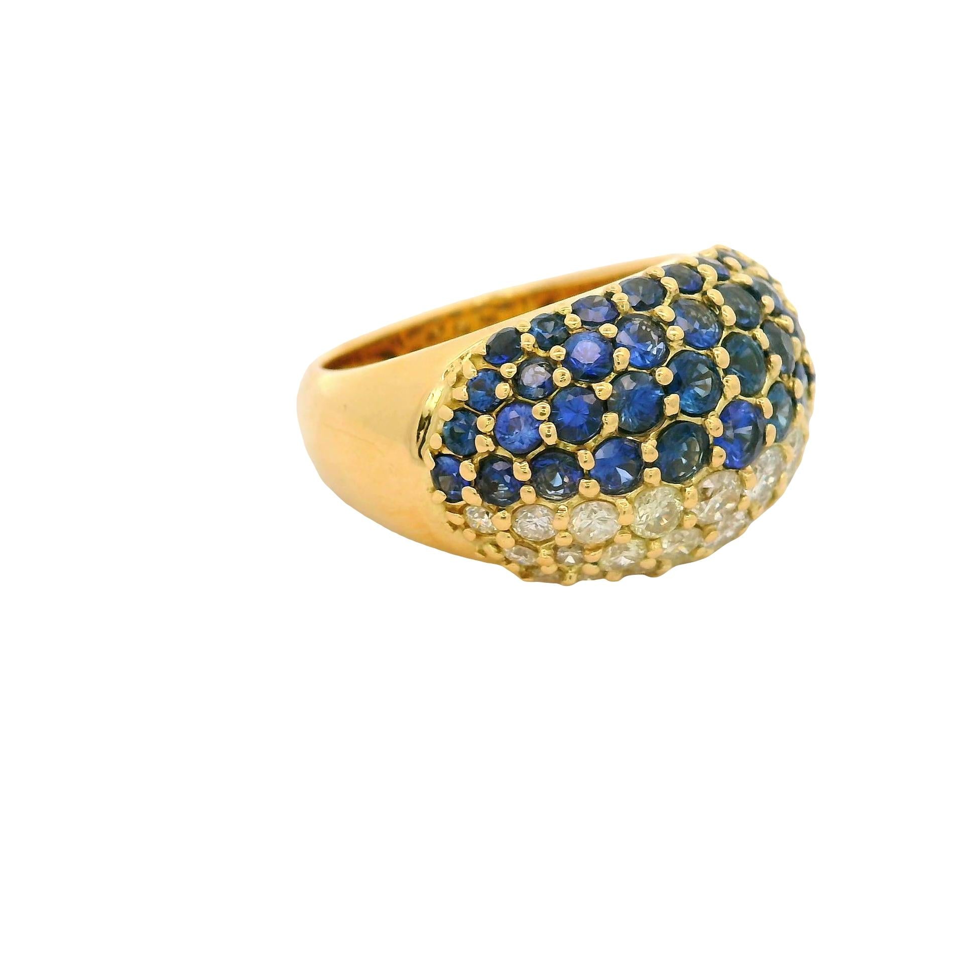 Sapphire Diamond 18K Yellow Gold Pave Ring
