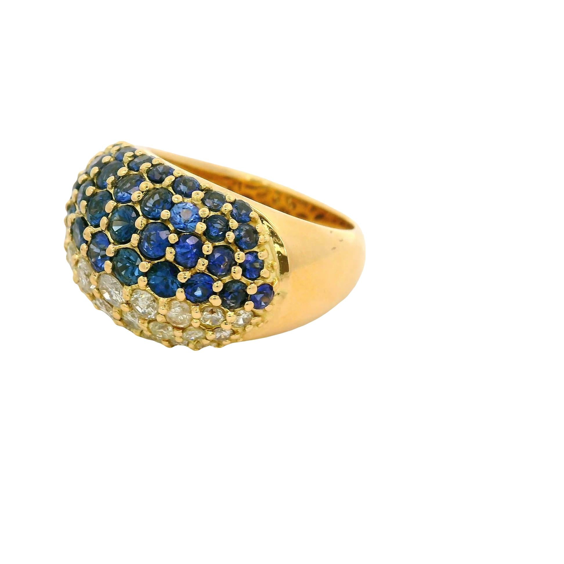 Sapphire Diamond 18K Yellow Gold Pave Ring