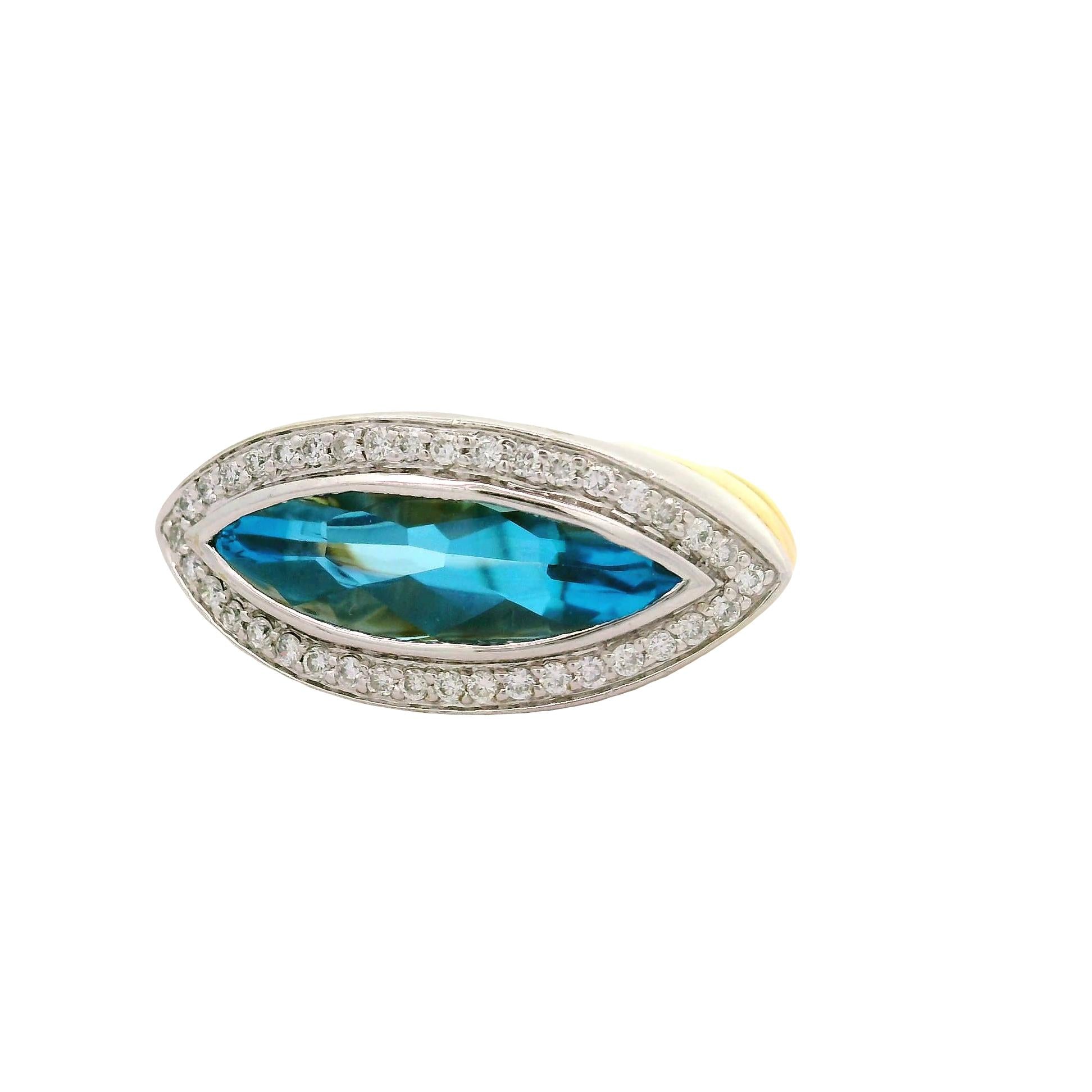 4.50 Carat Blue Topaz Diamond 18K Two-Tone Gold Halo Ring