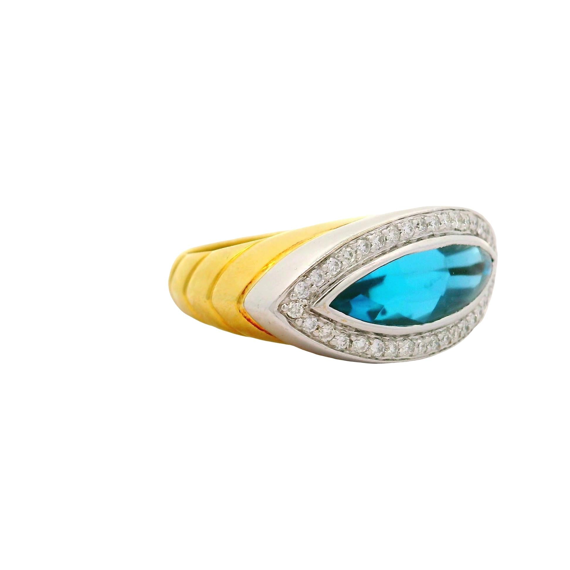 4.50 Carat Blue Topaz Diamond 18K Two-Tone Gold Halo Ring