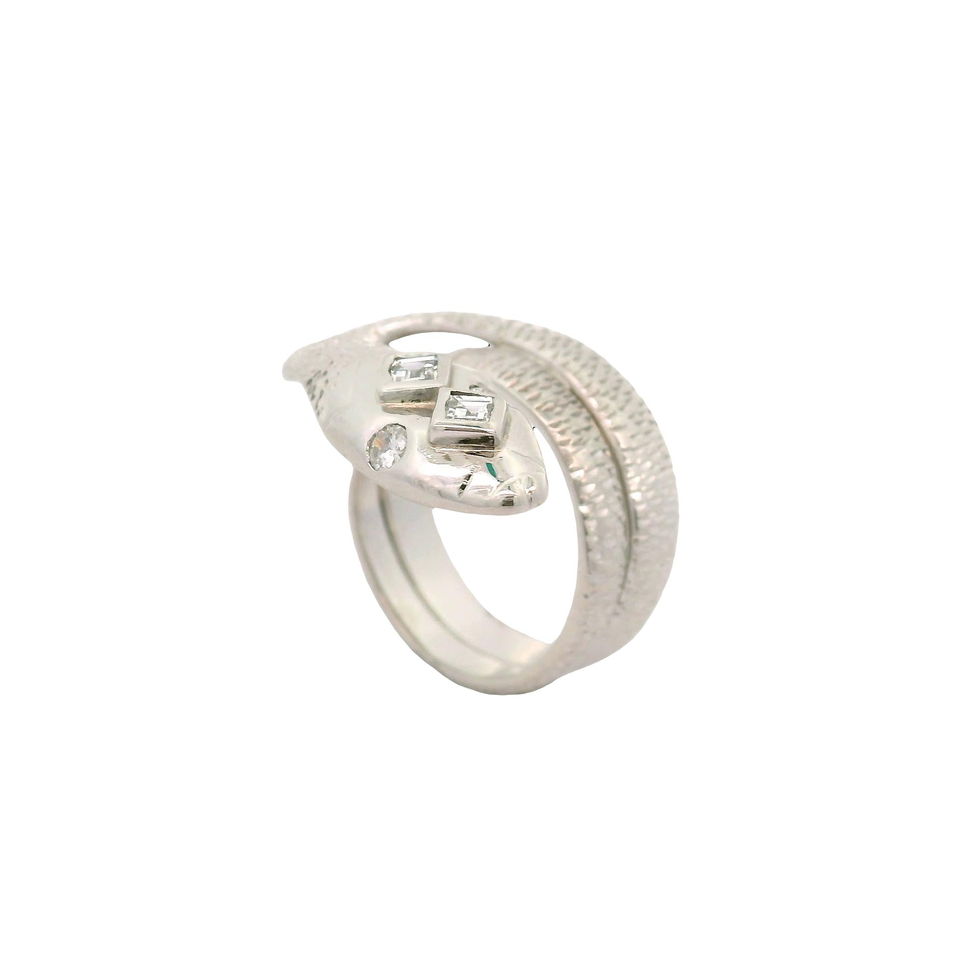 Diamond Platinum Coiled Snake Ring