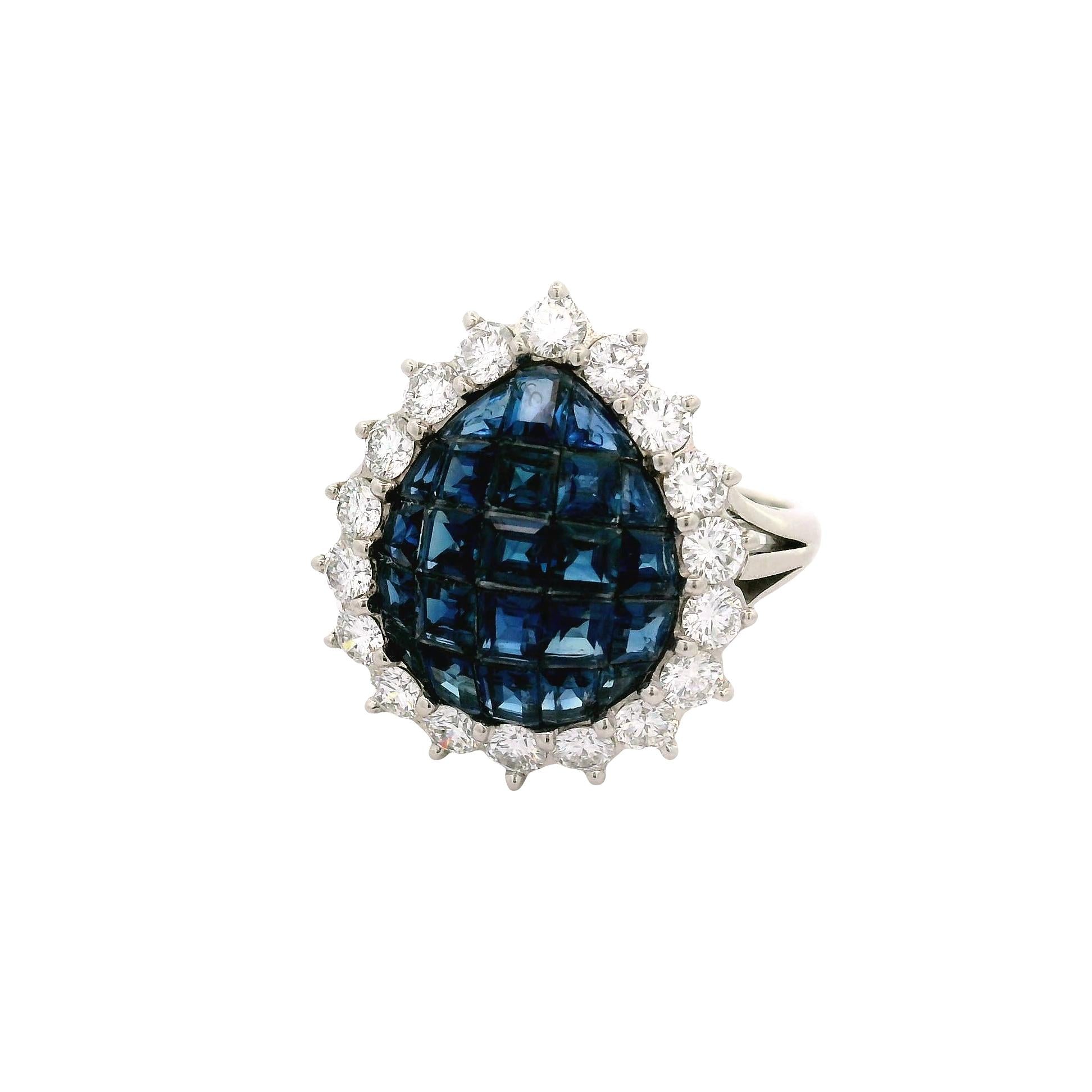 Invisible-Set Sapphire Diamond Platinum Halo Ring