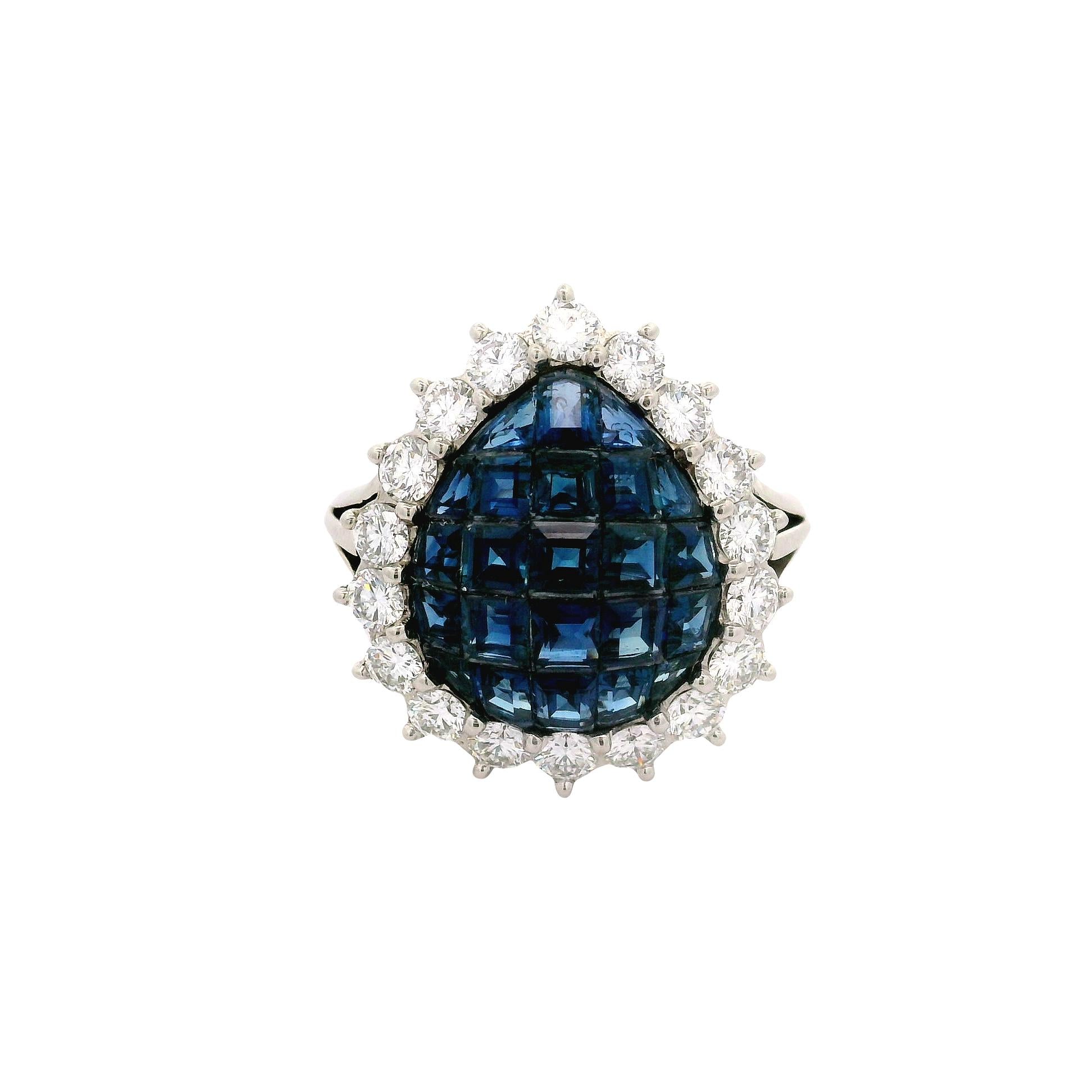 Invisible-Set Sapphire Diamond Platinum Halo Ring
