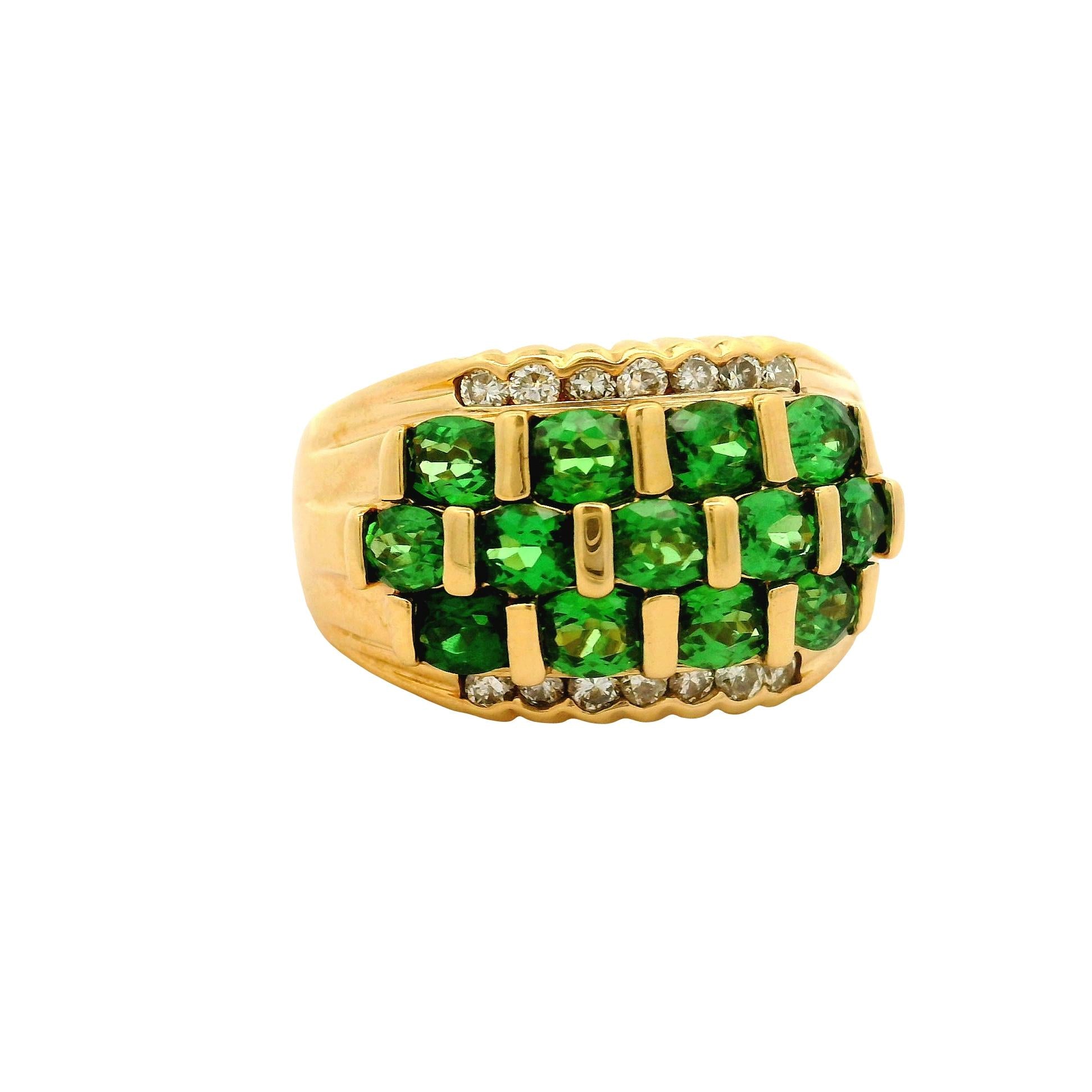 Tsavorite Garnet Diamond 18K Yellow Gold Ring