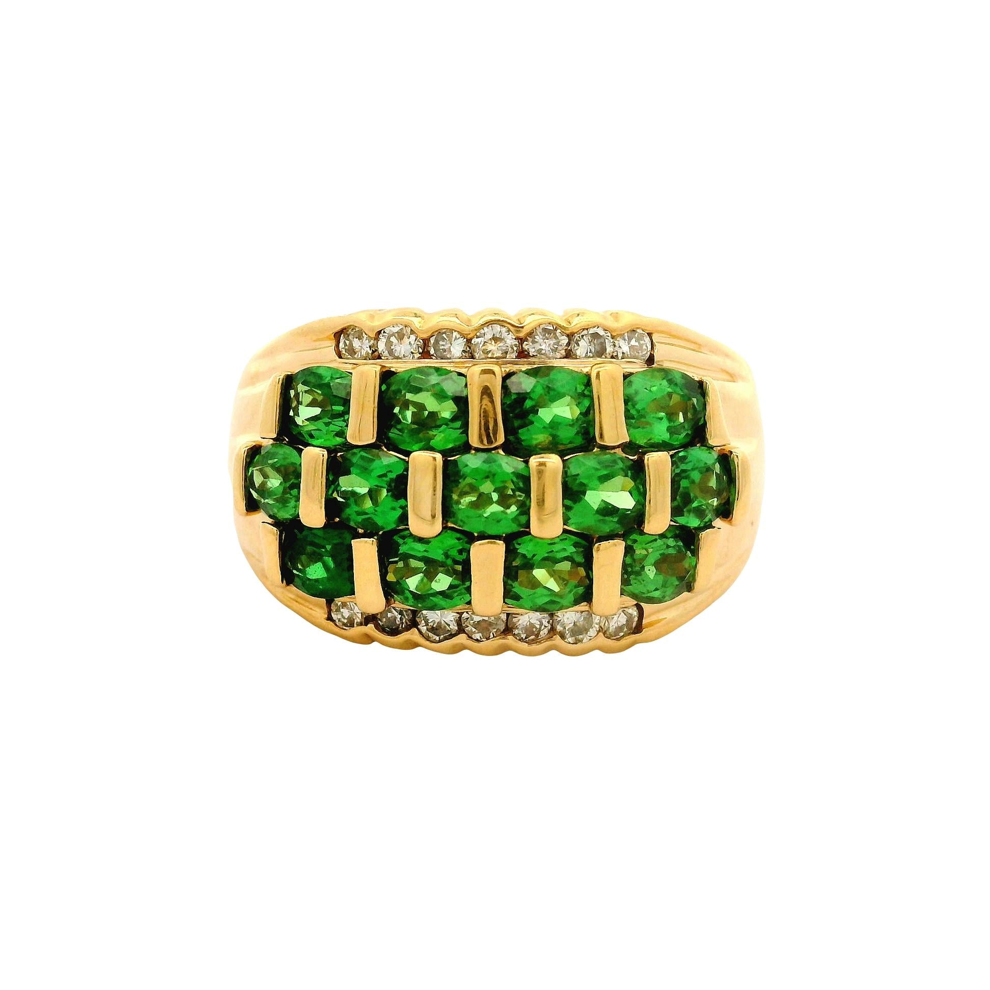 Tsavorite Garnet Diamond 18K Yellow Gold Ring