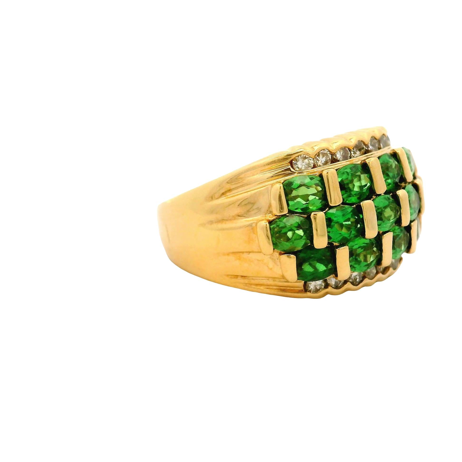 Tsavorite Garnet Diamond 18K Yellow Gold Ring