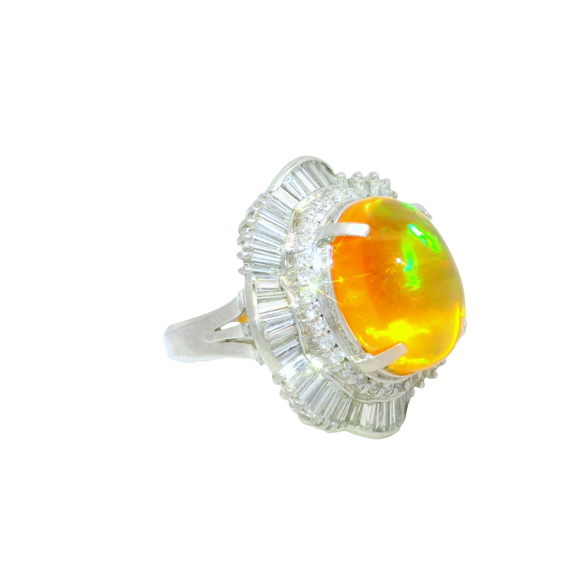 7.41 Carat Mexican Fire Opal Diamond Platinum Double Halo RIng