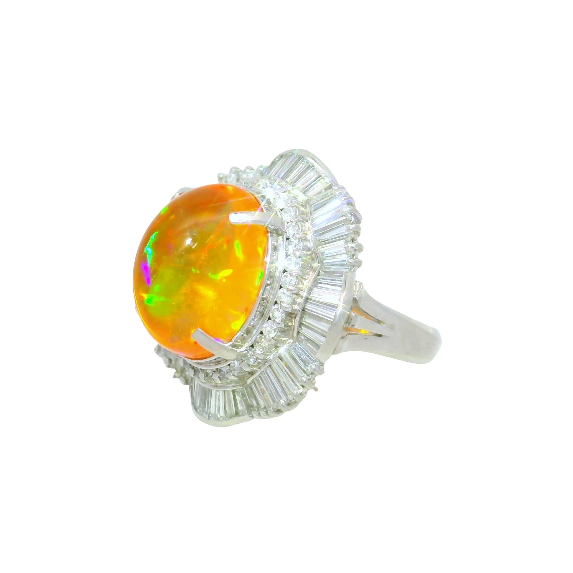 7.41 Carat Mexican Fire Opal Diamond Platinum Double Halo RIng