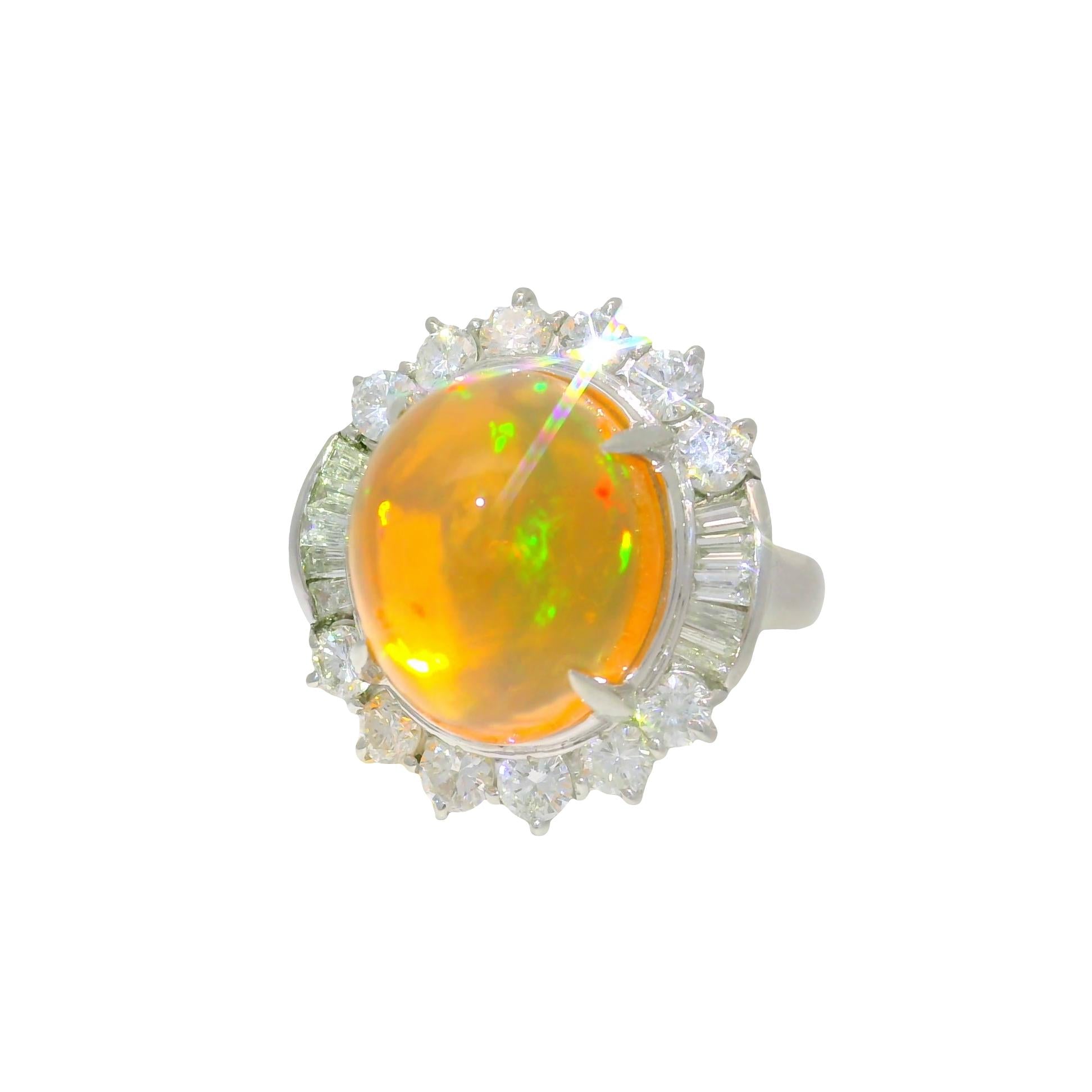 8.26 Carat Fire Opal Diamond Platinum Ring