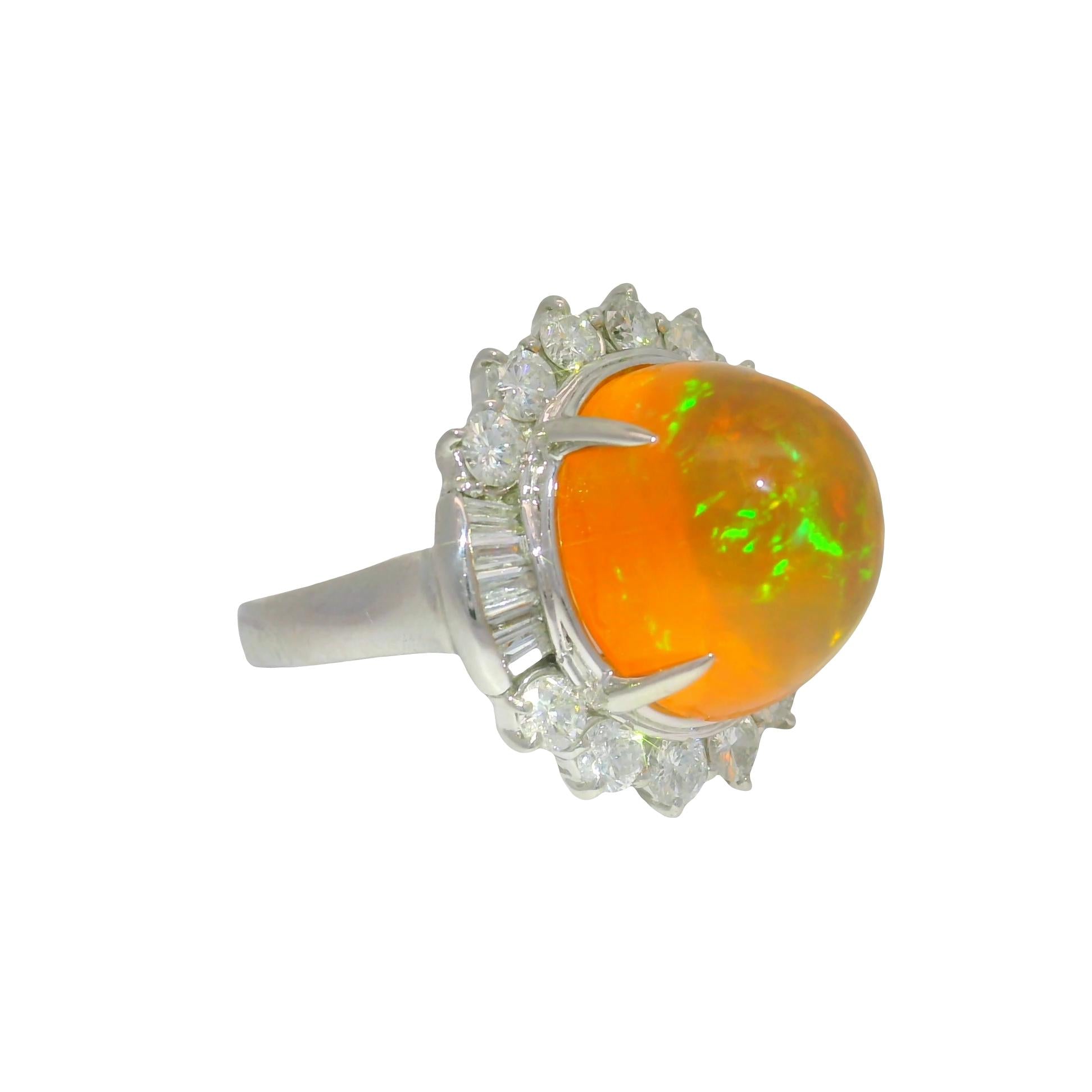 8.26 Carat Fire Opal Diamond Platinum Ring