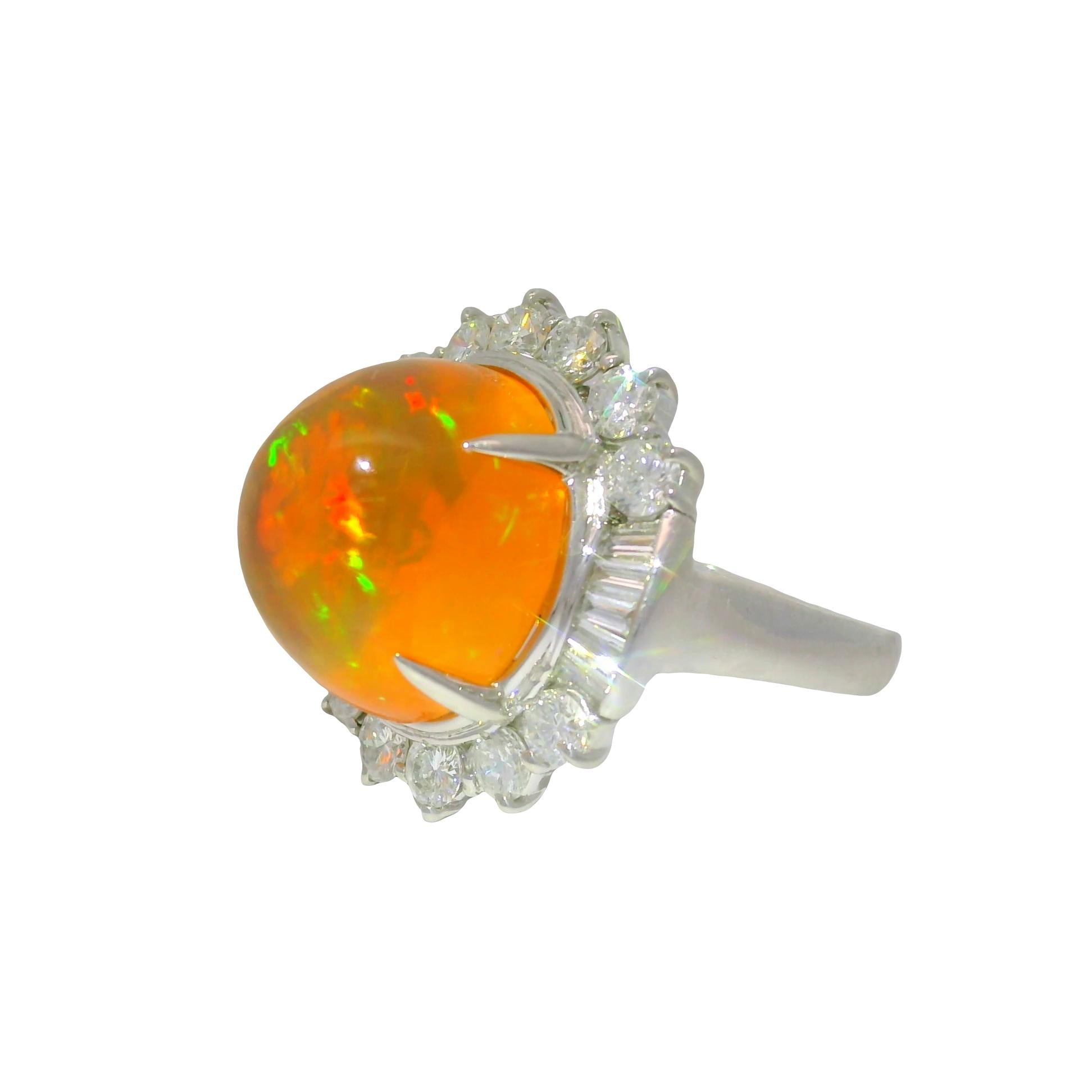 8.26 Carat Fire Opal Diamond Platinum Ring