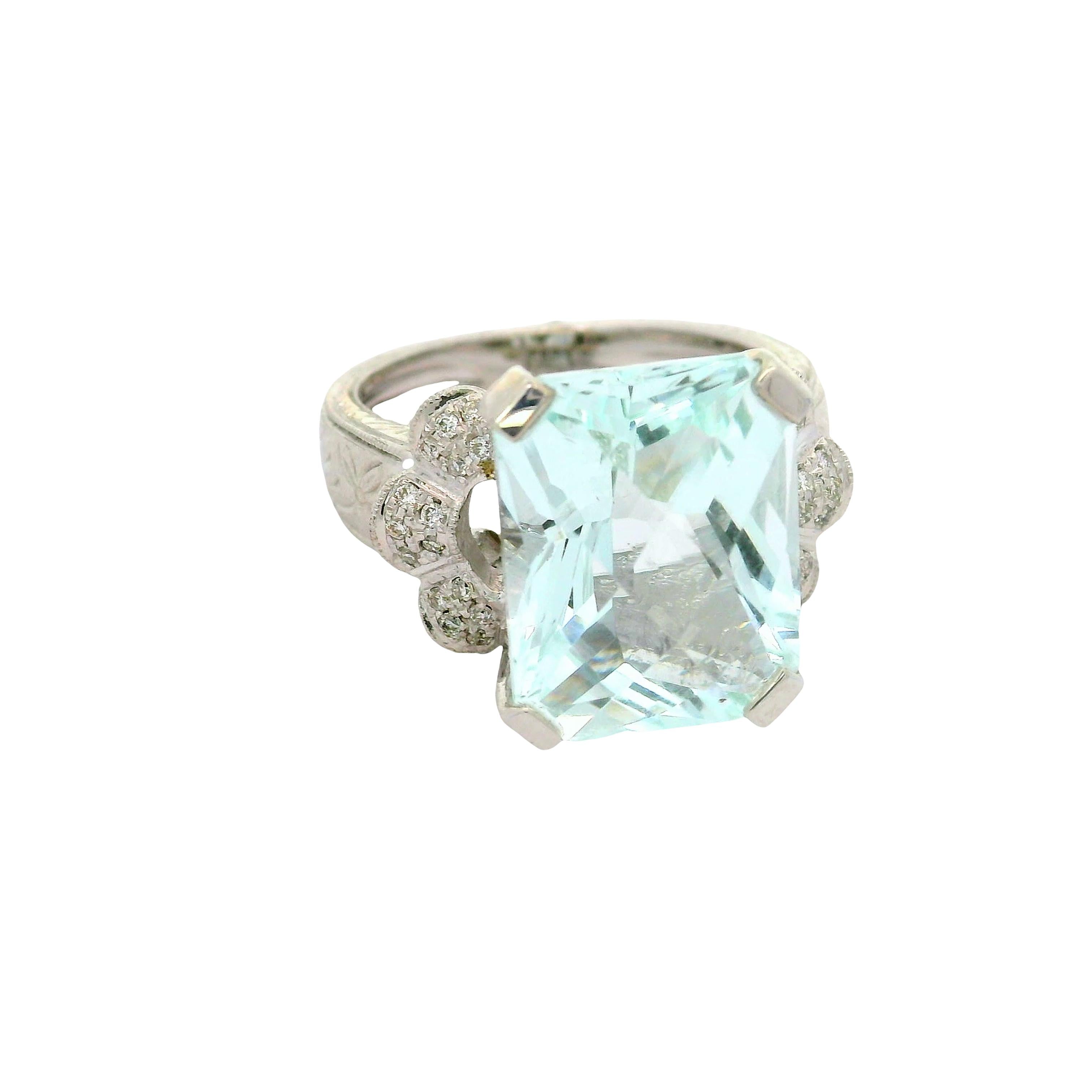 8.11 Carat Aquamarine Diamond 18K White Gold Ring