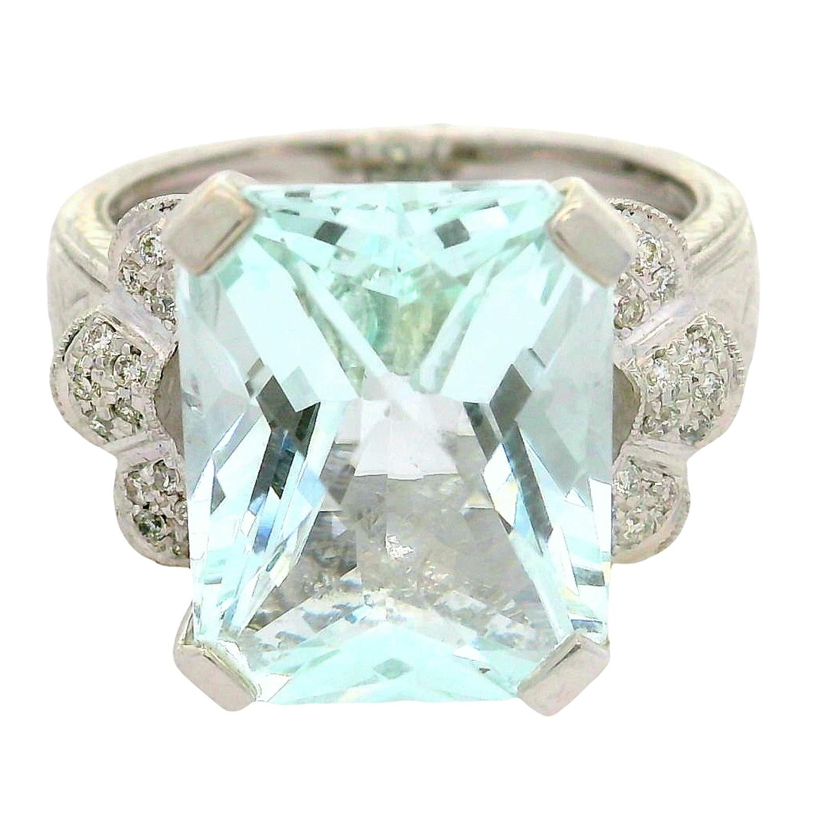 8.11 Carat Aquamarine Diamond 18K White Gold Ring