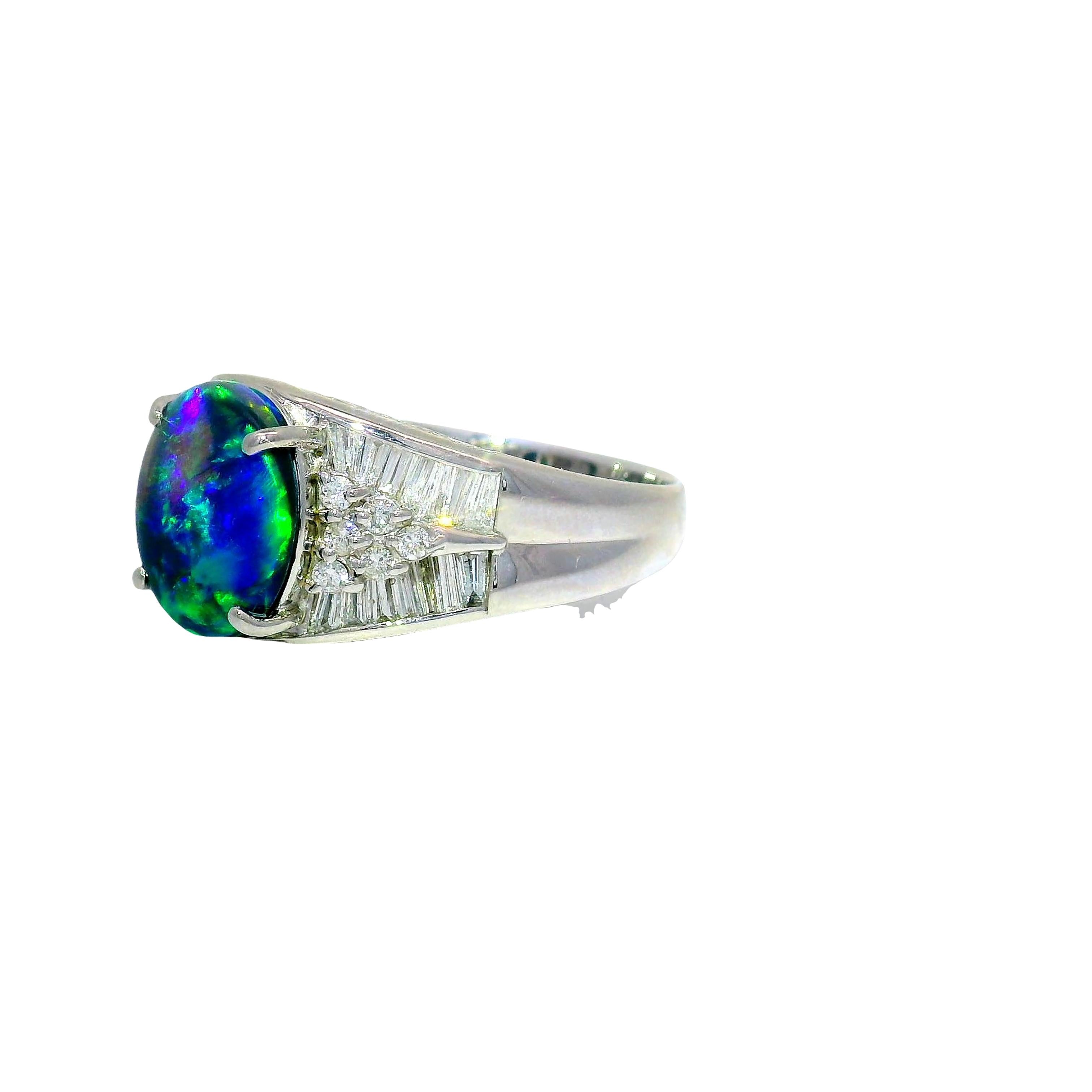 2.57 Carat Australian Black Opal Diamond Platinum Ring