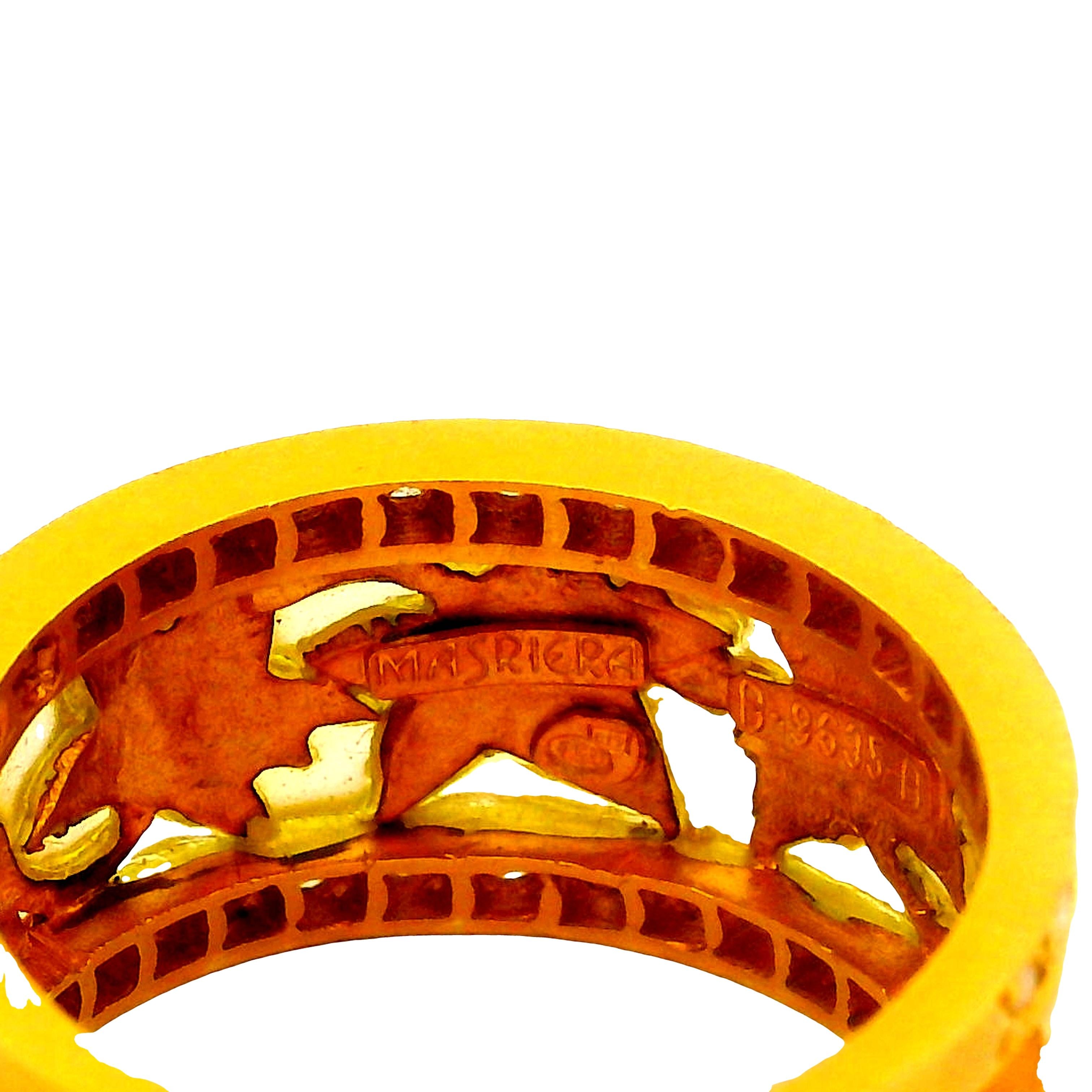 Masriera Diamond 18K Yellow Gold Enamel Leaves Motif Ring
