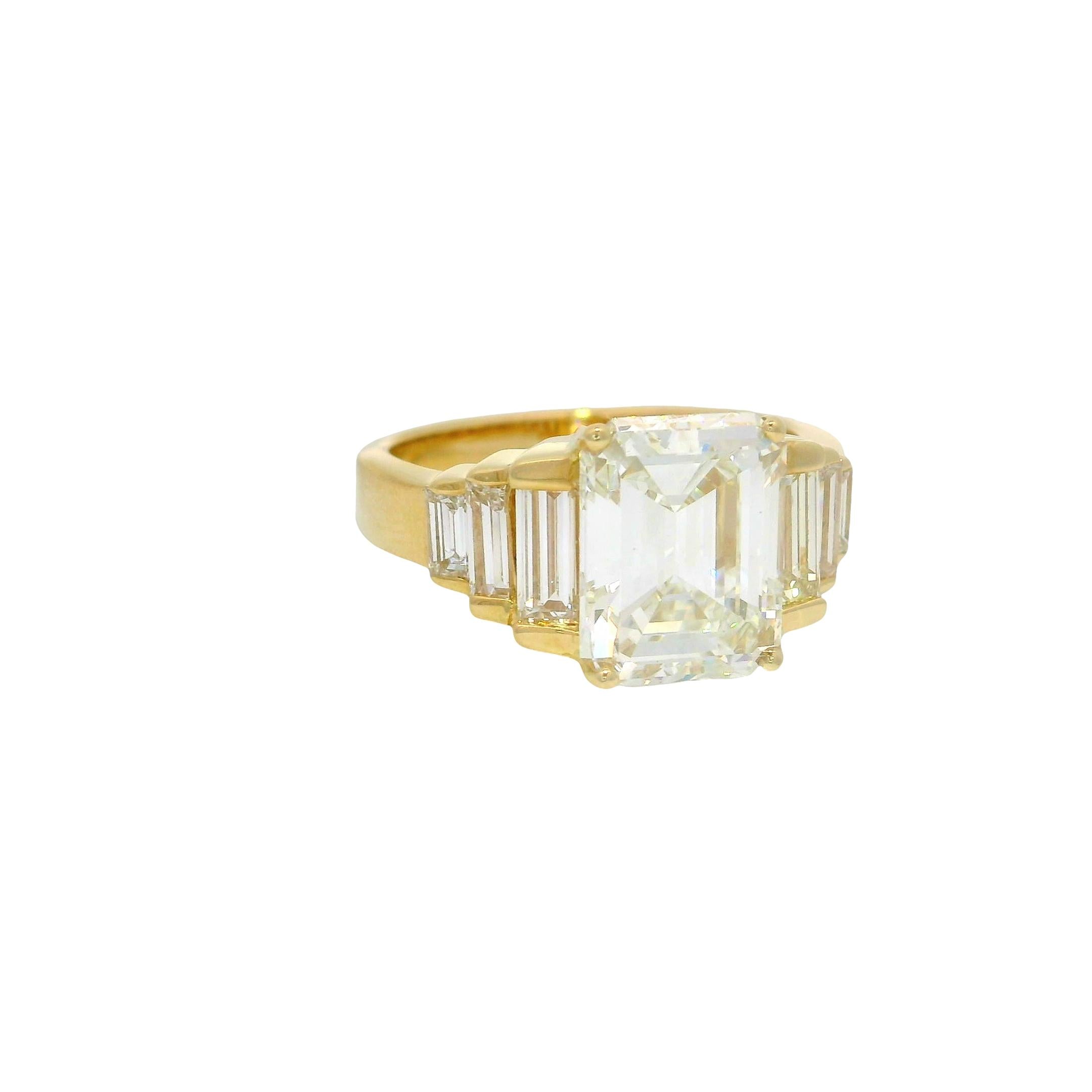 3.51 Carat Emerald-Cut Diamond H-VS2 14K Yellow Gold Ring, GIA Certified