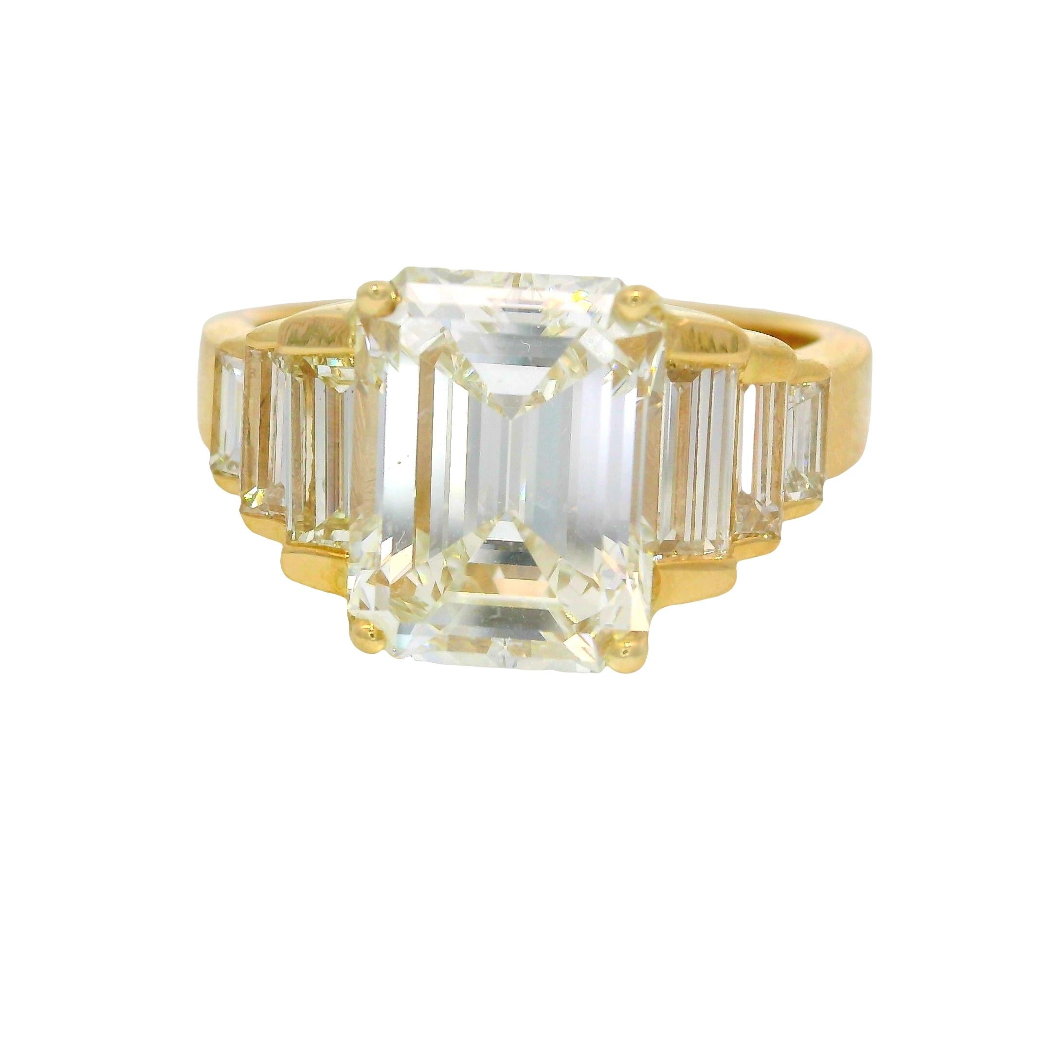 3.51 Carat Emerald-Cut Diamond H-VS2 14K Yellow Gold Ring, GIA Certified