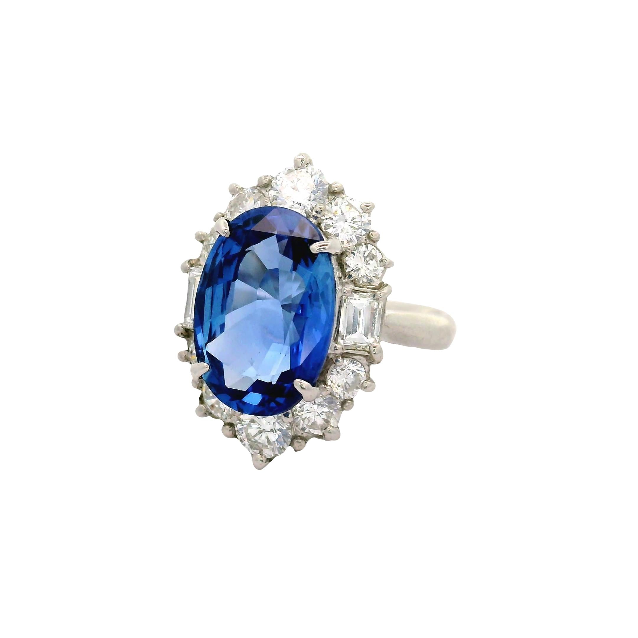 5.98 Carat No-Heat Ceylon Blue Sapphire Diamond Platinum Ring, GIA Certified