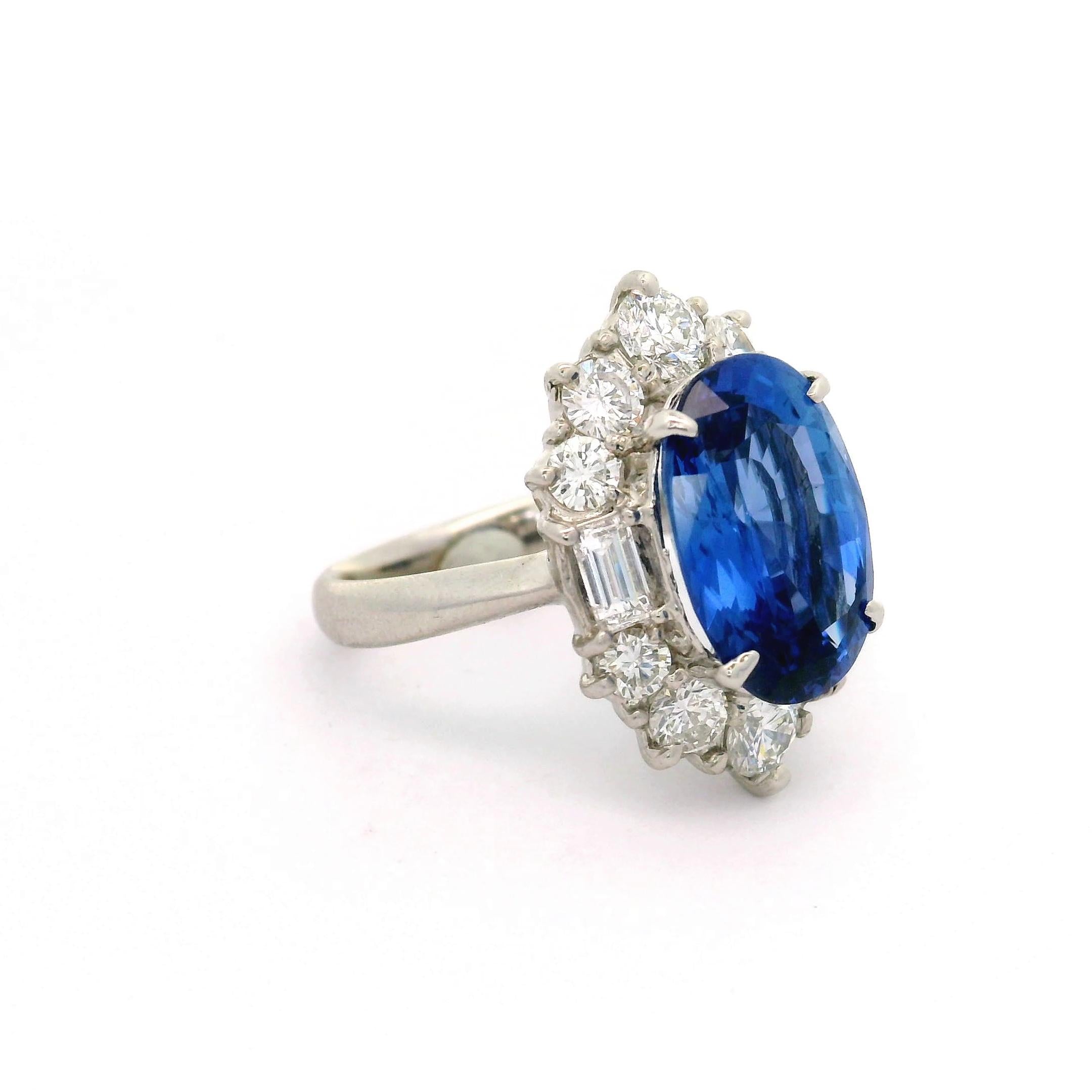 5.98 Carat No-Heat Ceylon Blue Sapphire Diamond Platinum Ring, GIA Certified