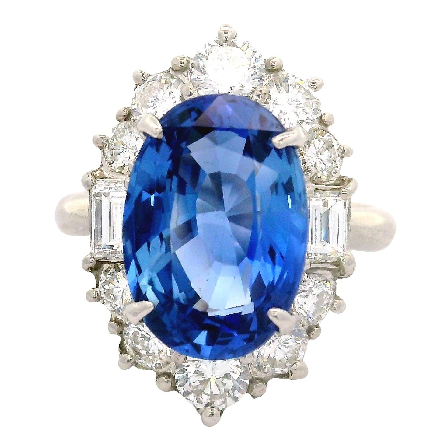 5.98 Carat No-Heat Ceylon Blue Sapphire Diamond Platinum Ring, GIA Certified