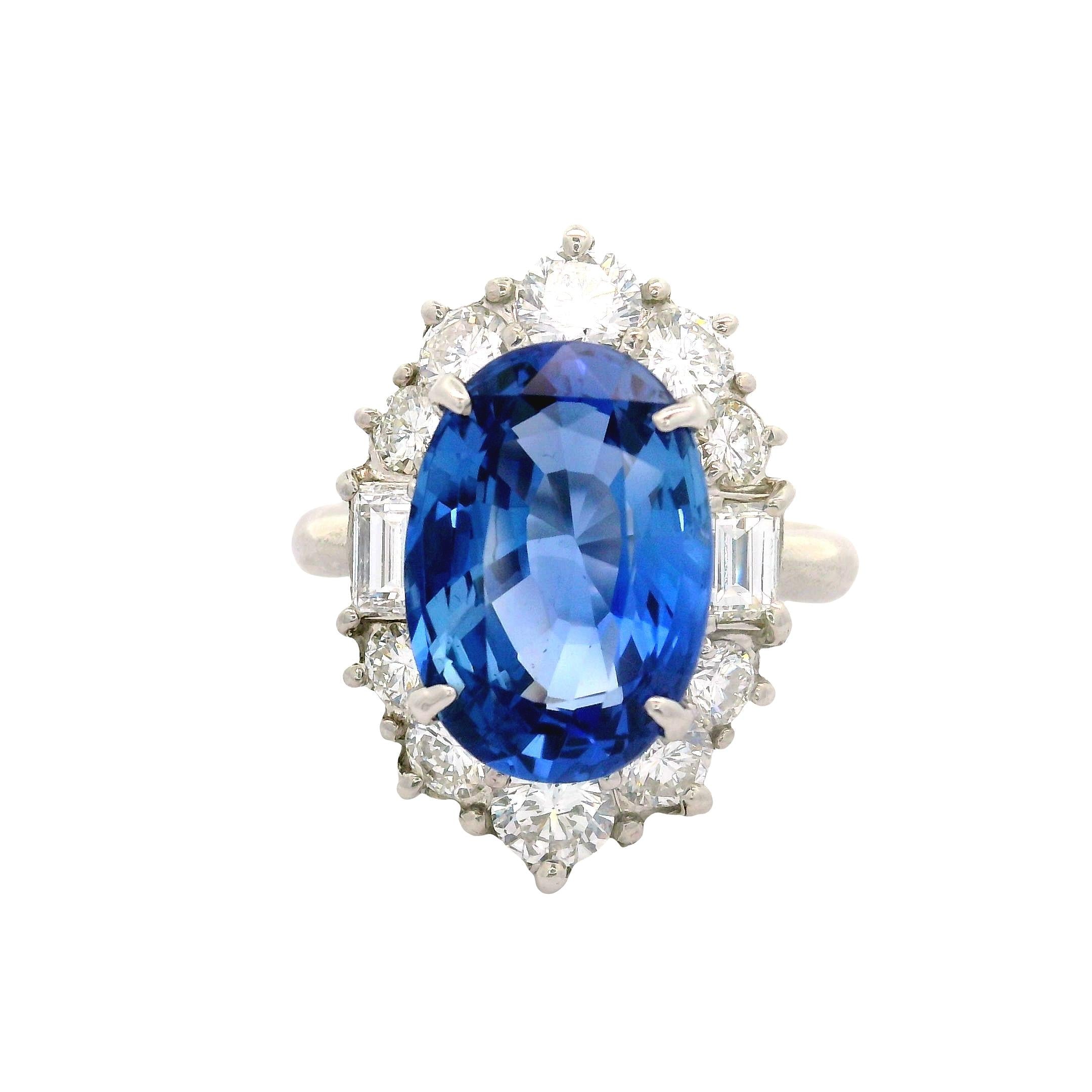5.98 Carat No-Heat Ceylon Blue Sapphire Diamond Platinum Ring, GIA Certified