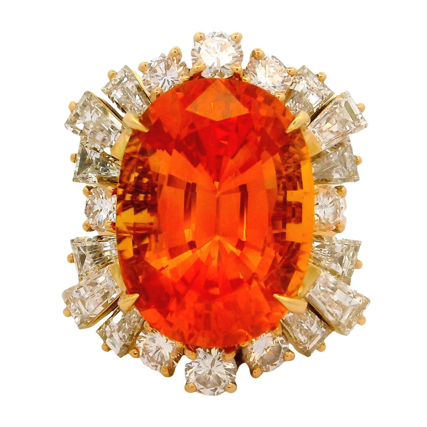 Fred Paris 17.37 Carat Orange Sapphire Diamond 18K Yellow Gold Ring, GIA Cert