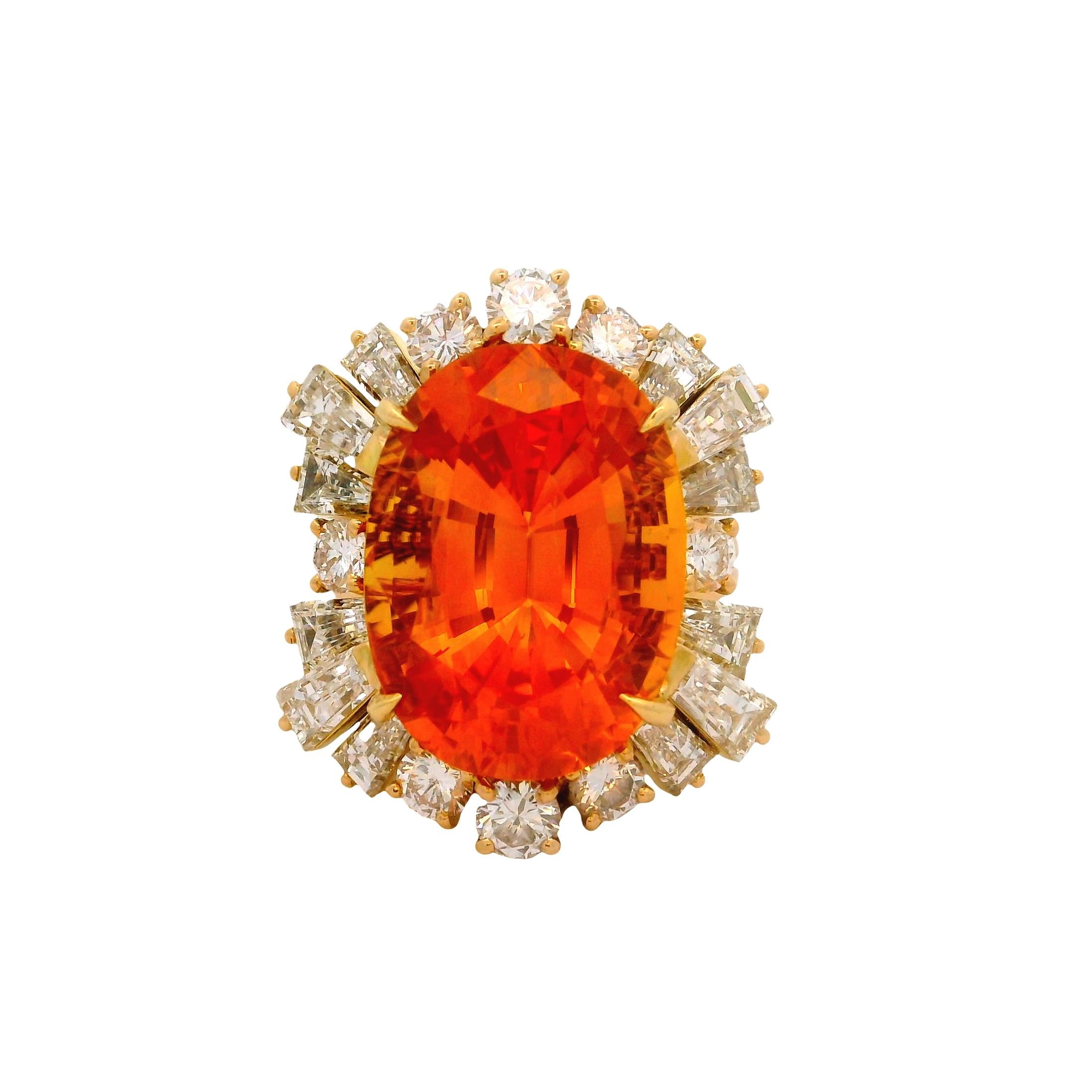 Fred Paris 17.37 Carat Orange Sapphire Diamond 18K Yellow Gold Ring, GIA Cert