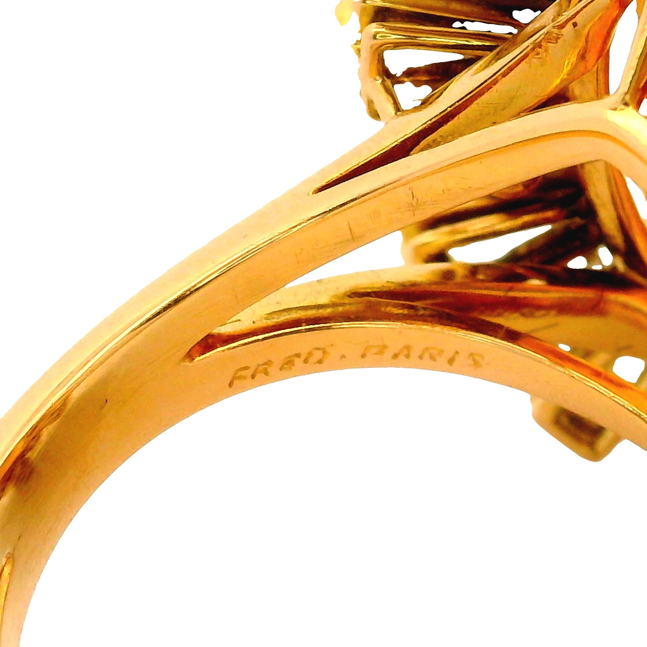 Fred Paris 17.37 Carat Orange Sapphire Diamond 18K Yellow Gold Ring, GIA Cert