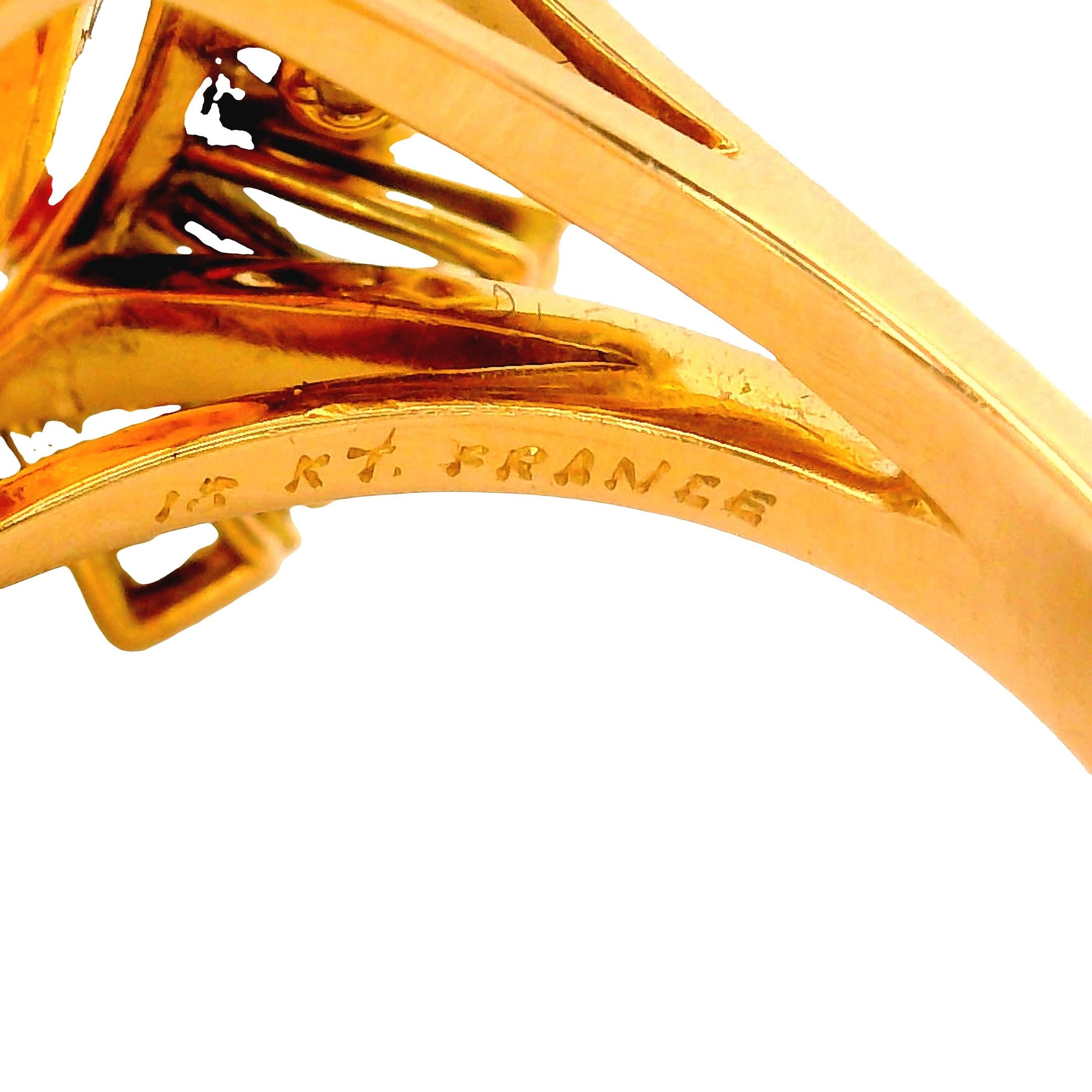 Fred Paris 17.37 Carat Orange Sapphire Diamond 18K Yellow Gold Ring, GIA Cert