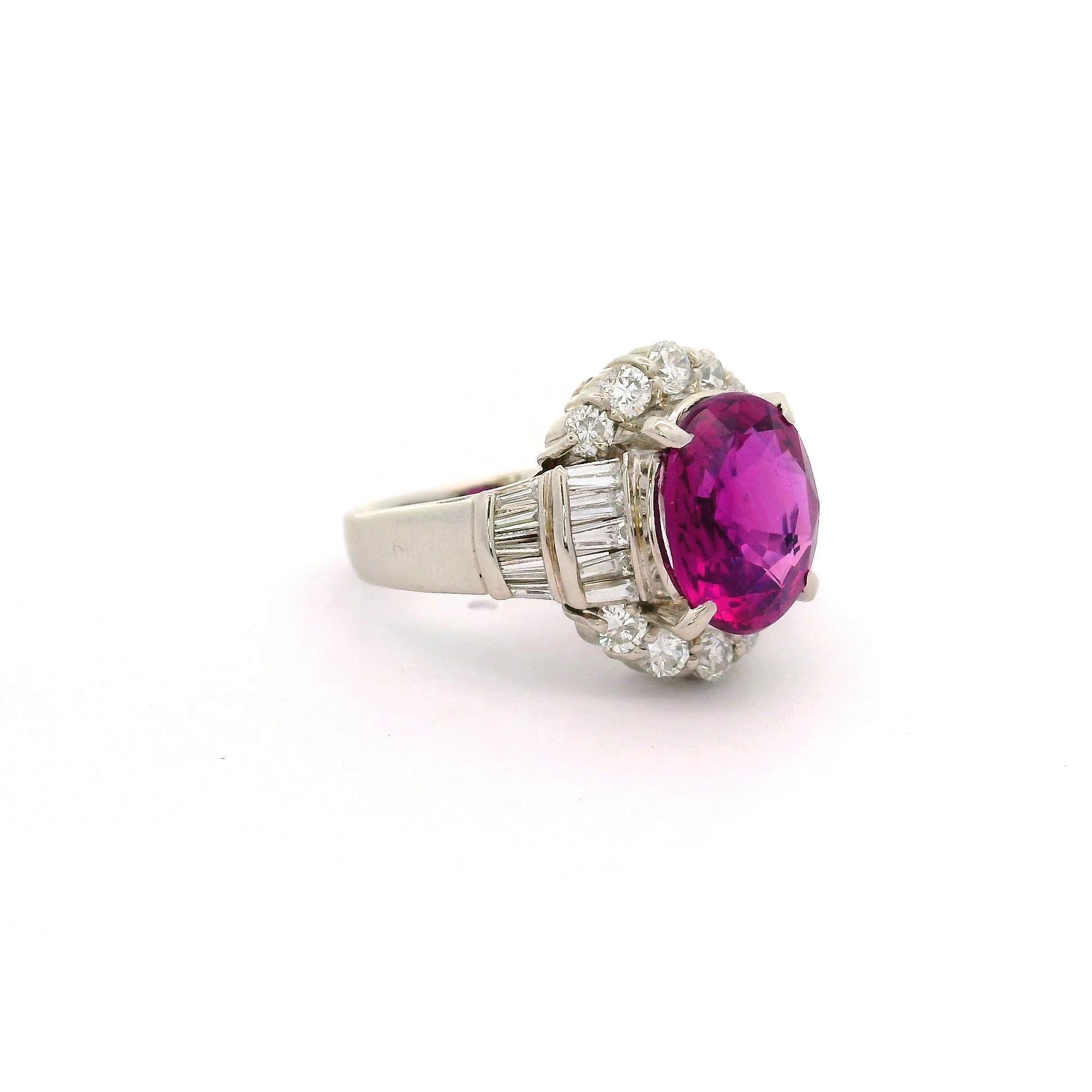 4.41 Carat Vivid Purplish Red Ruby Diamond Platinum Ring, AIGS Certified