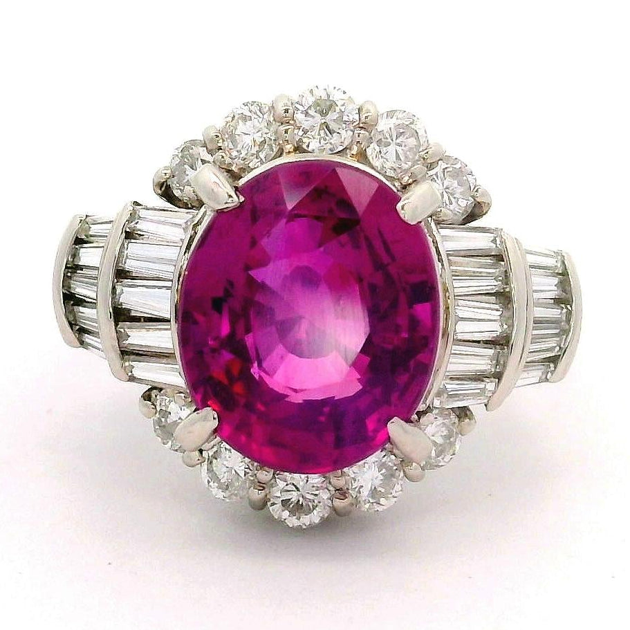 4.41 Carat Vivid Purplish Red Ruby Diamond Platinum Ring, AIGS Certified