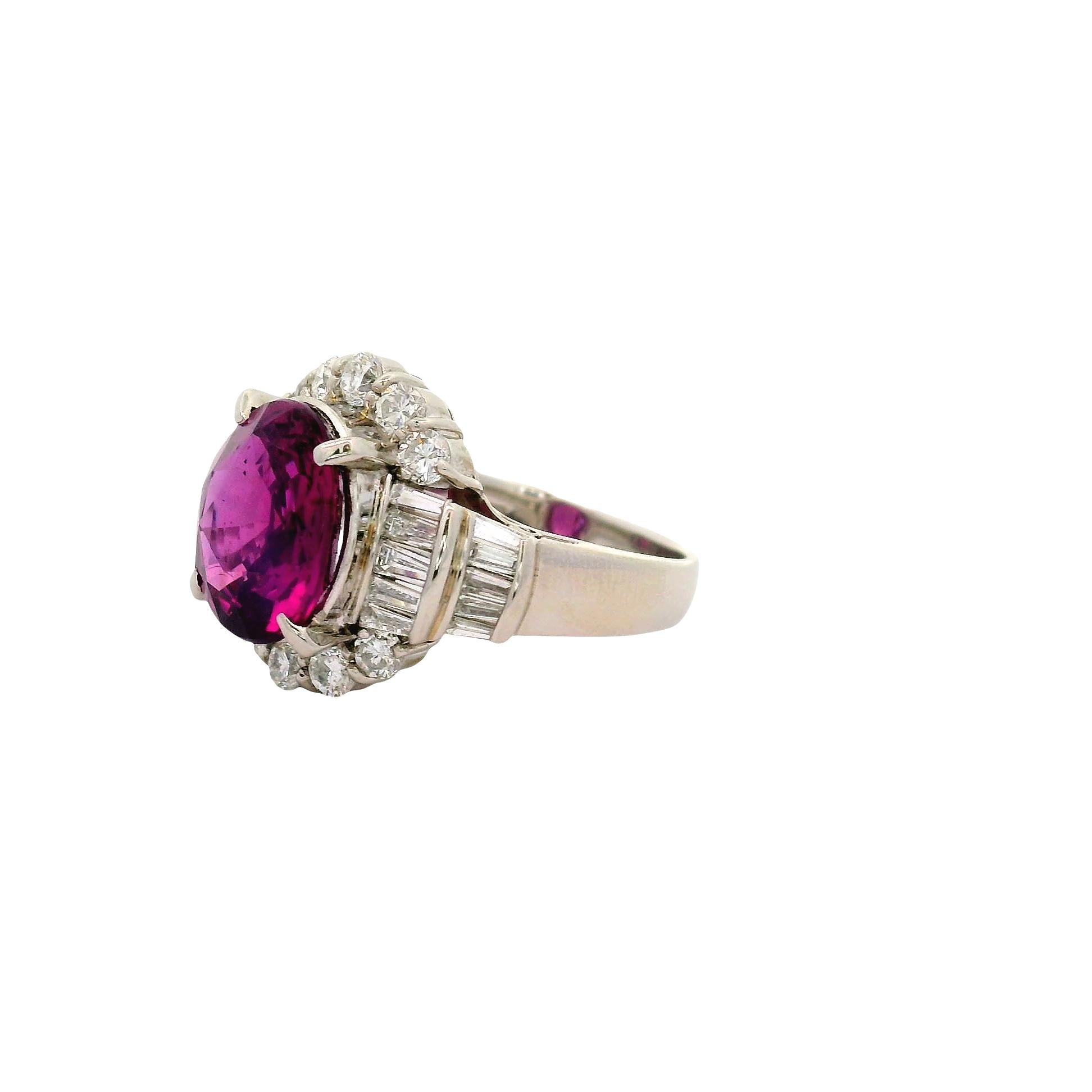 4.41 Carat Vivid Purplish Red Ruby Diamond Platinum Ring, AIGS Certified