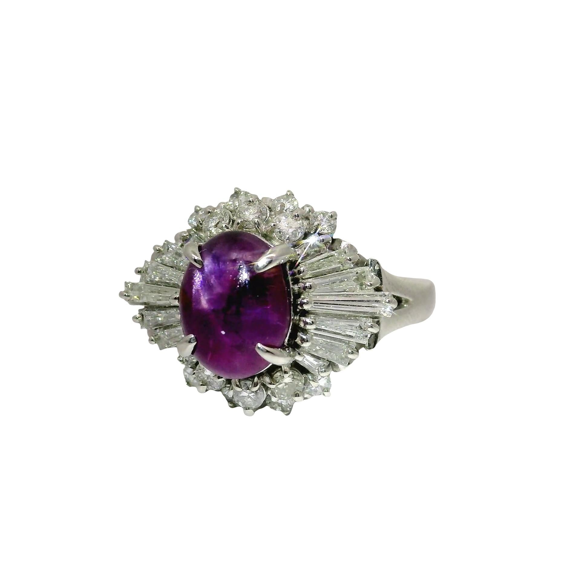 3.93 Carat Purple Star Sapphire Diamond Platinum Burst Ring